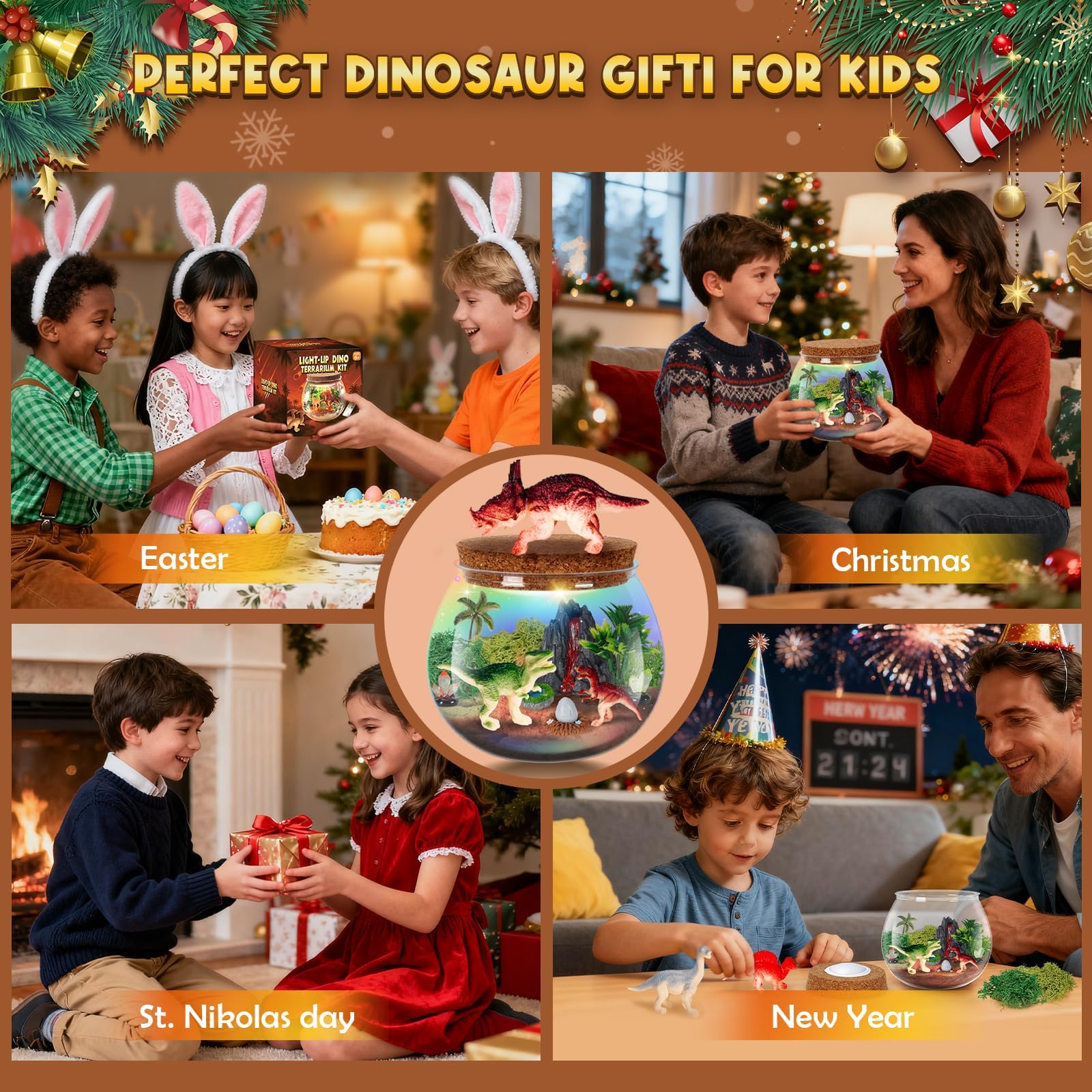 Goody King Kit Terrarium Dinosaure avec 16 Couleurs LED - Kit de Bricolage pour Enfants de 6, 7, 8, 9 Ans - Cadeau pour garçons de 4 à 12 Ans - Jouet Dinosaure à partir de 4 à 12 Ans