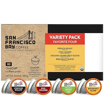 San Francisco Bay Compostable Coffee Pods - Original Variety Pack (80 Ct) K Cup Compatible including Keurig 2.0, French, Breakfast, Fog, Organic Rainforest