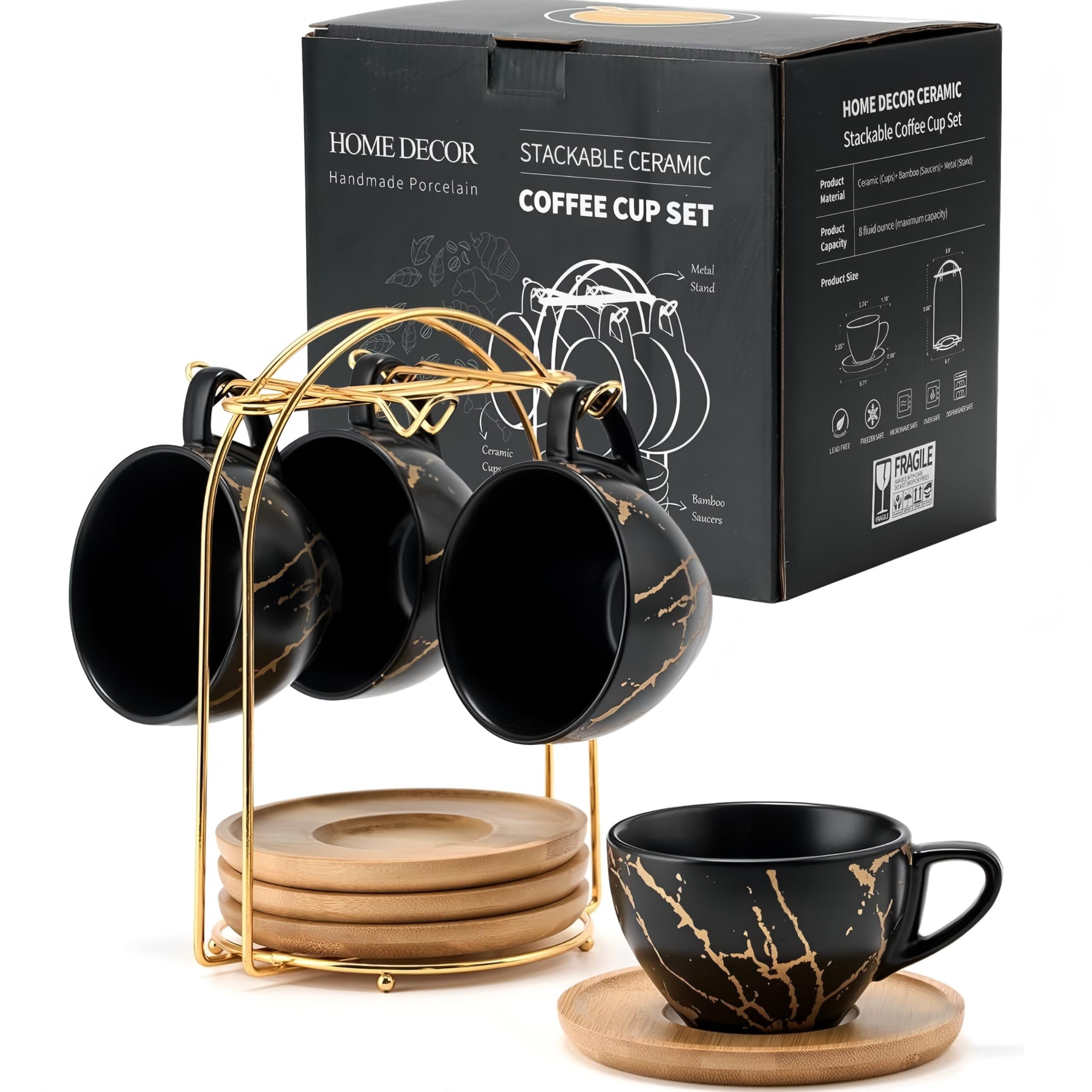 Mugs et soucoupes empilables en céramique noire pour vos pauses cappuccino et instants thé