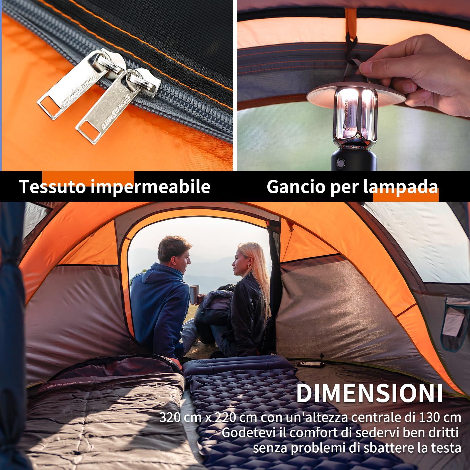 EchoSmile Tenda da Campeggio Pop Up 2/4/6 Posti Istantanea Tenda Campeggio | Portatile,Facile Installazione,Protezione dal Sole,Ventilata Antivento e Impermeabile Picnic,Trekking e Attività All'aperto