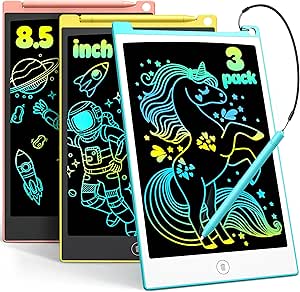 TECJOE 3 Pack LCD Writing Tablet, 8.5 Inch Colorful Doodle Board Drawing Tablet for Kids, Kids Travel Games Activity Learning Toys Birthday Gifts for 3 4 5 6 Year Old Boys and Girls Toddlers