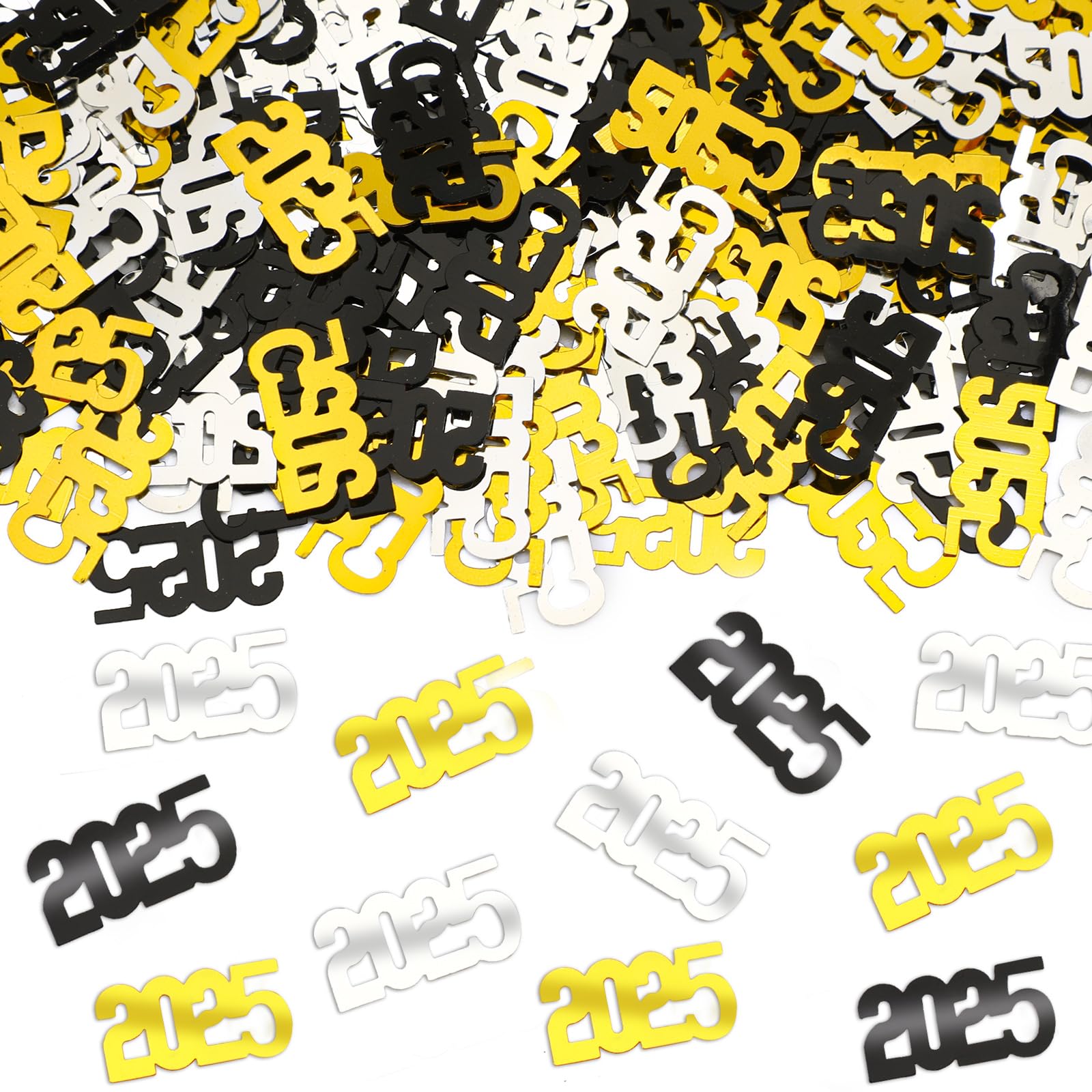 JULBEAR 2025 New Years Confetti, New Year Party Supplies Black Gold Silver 2025 Confetti New Year Eve Decorations 2025 Nye Table Centerpiece for Happy