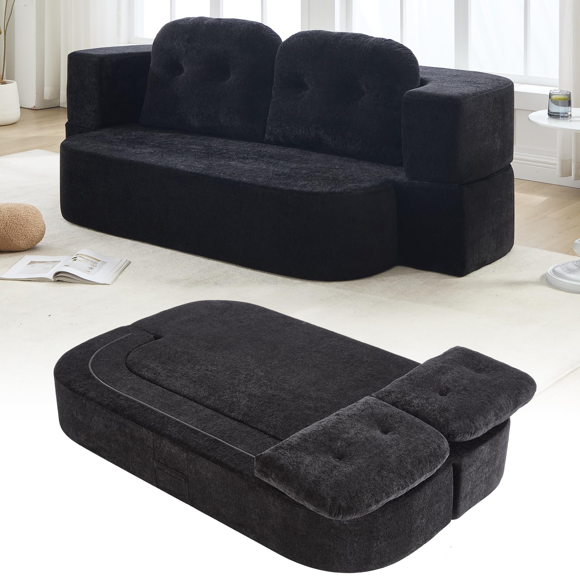 KIVENJAJA 78.7" Boneless Loveseat, Convertible Folding Sofa Bed Full Size with Pillows, Comfy Cloud Fold Out Couch, Foldable Sleeper Sofa Bed for