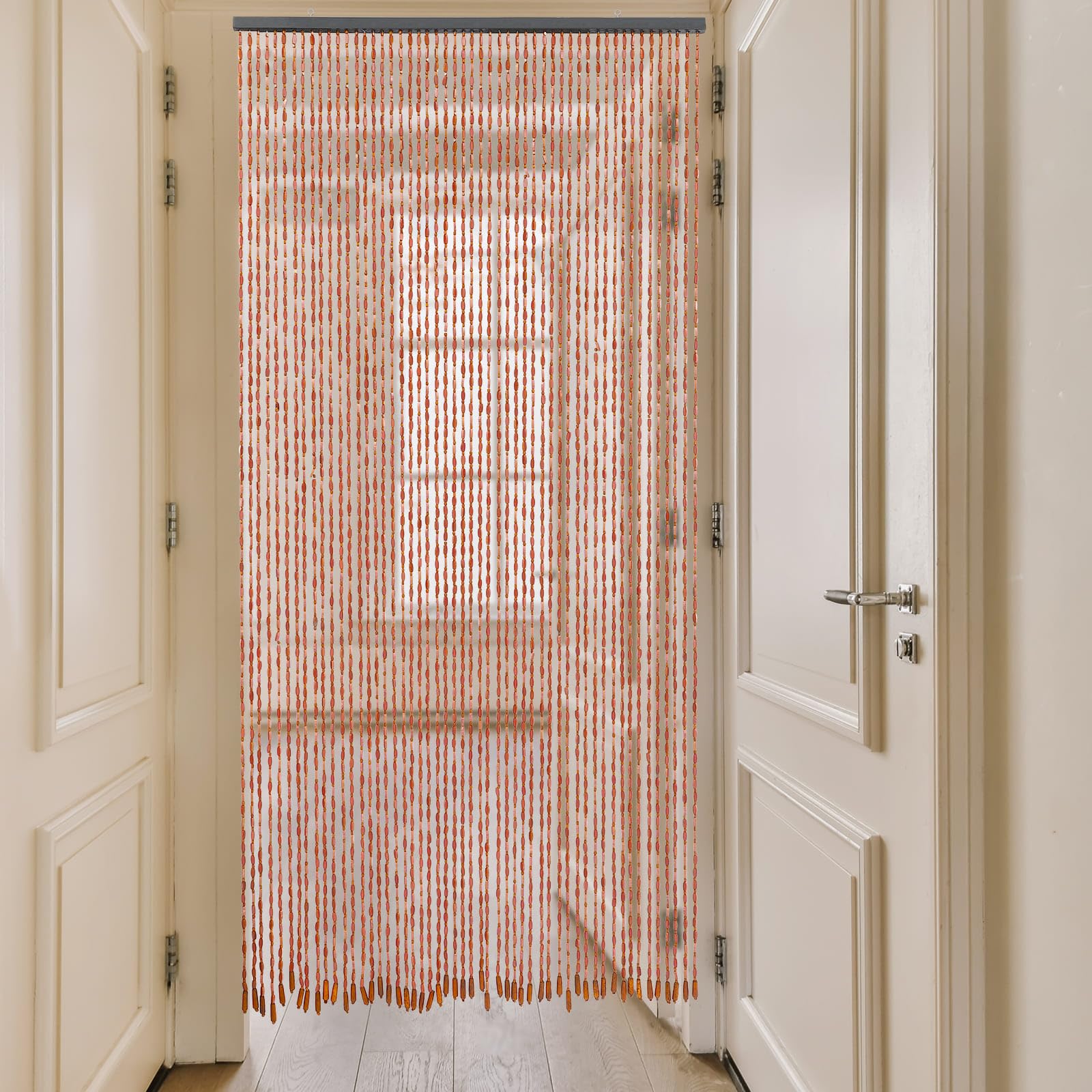 Türvorhang mit Bambusperlen, natürlicher Dekovorhang für Eingangstüren, Wohnzimmer, Schlafzimmer, 90 x 200 cm, 52 Linien (Kaffee)