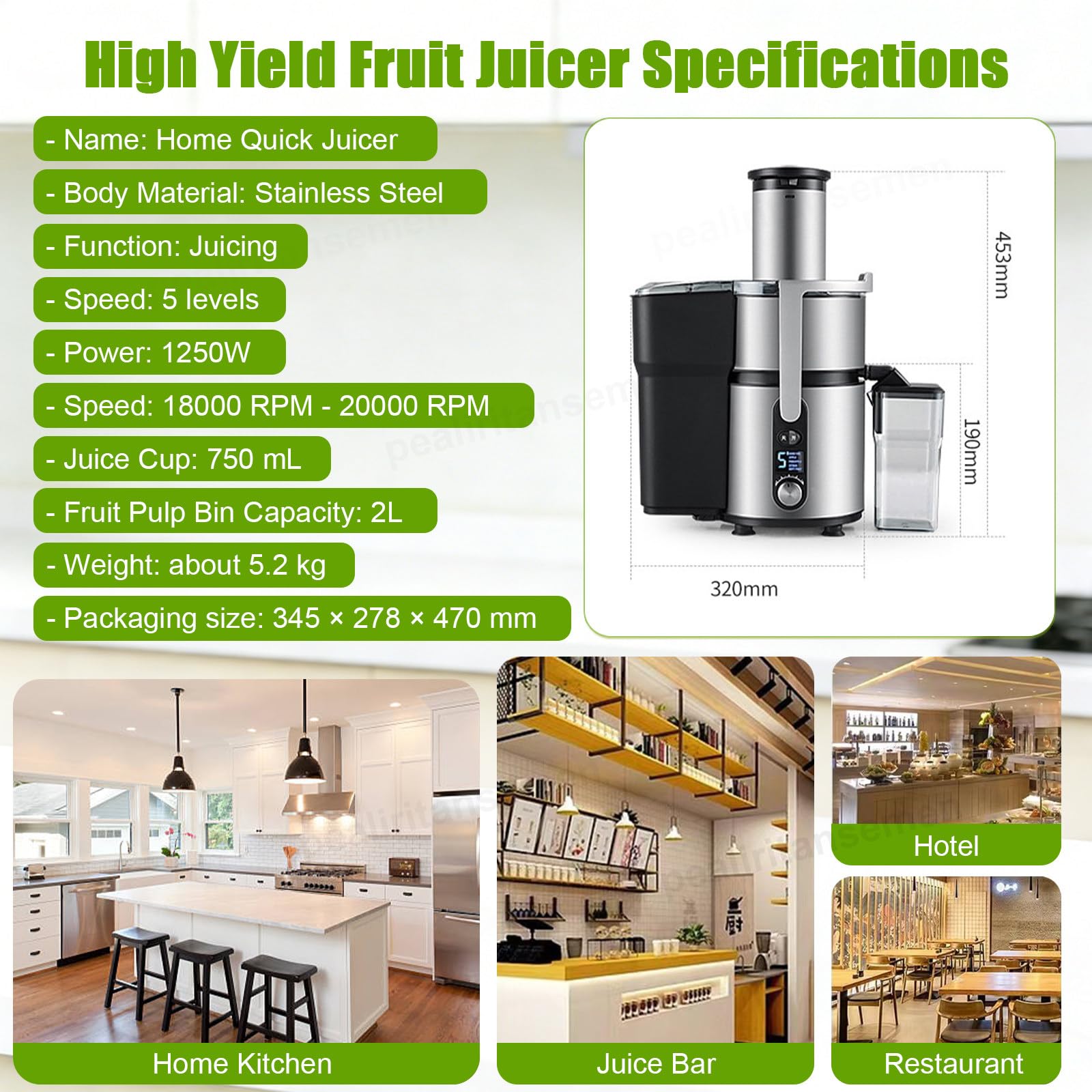 Centrifuga Professionale - Bocca di Alimentazione Extra Larga da 84 mm, Spreme Frutta E Verdura Intere Senza Tagliarle - Alta Resa di Succo, 5 velocità, per Bar, Bar, Bancarelle