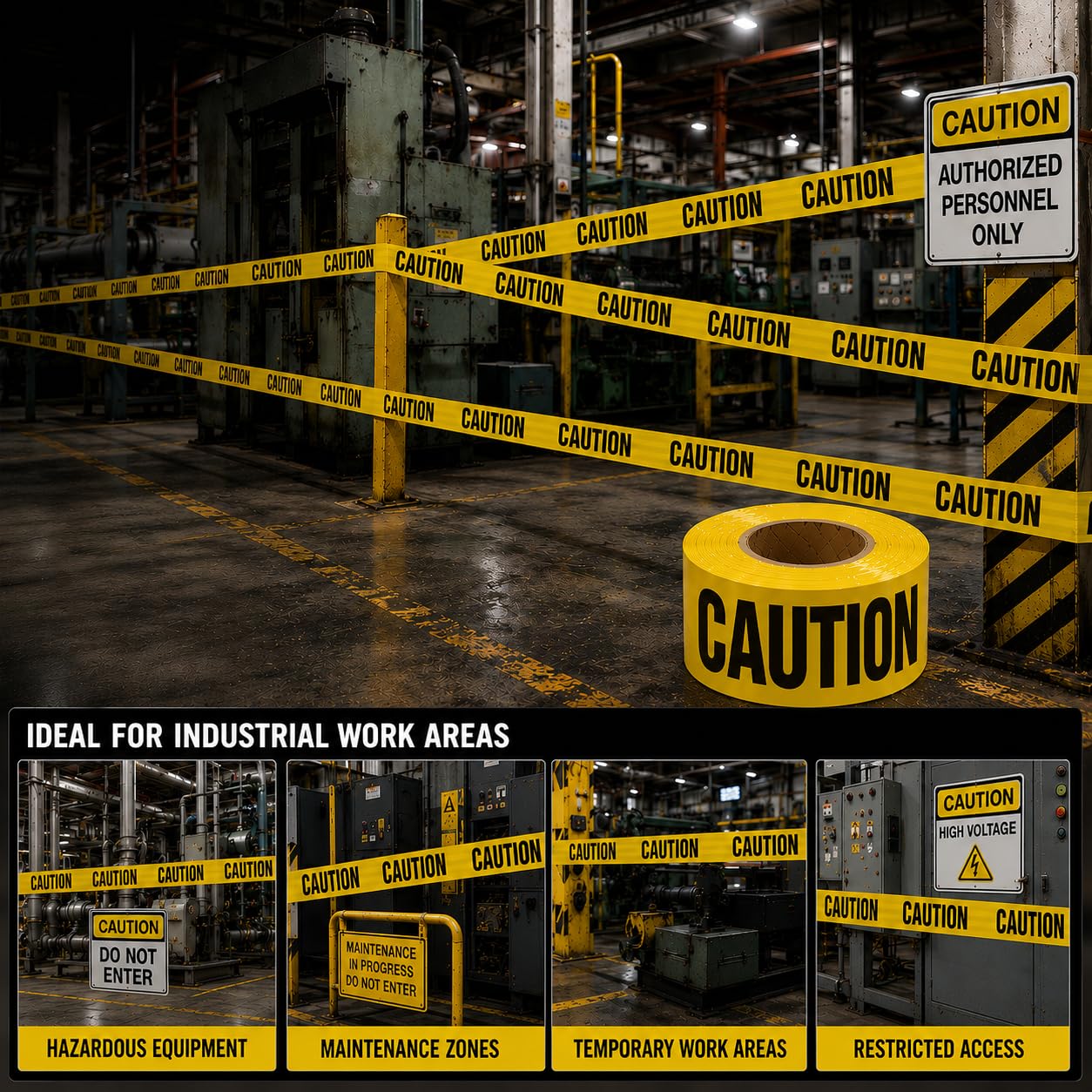 ATERET Premium Yellow Caution Tape I 3 inch x 1000 feet I Harzard Tape w/Bright Yellow & Bold Black Text I 3" Wide for Maximum Readability I Ideal Use for Danger/Hazardous Areas (1-Pack) — Amazon image 7