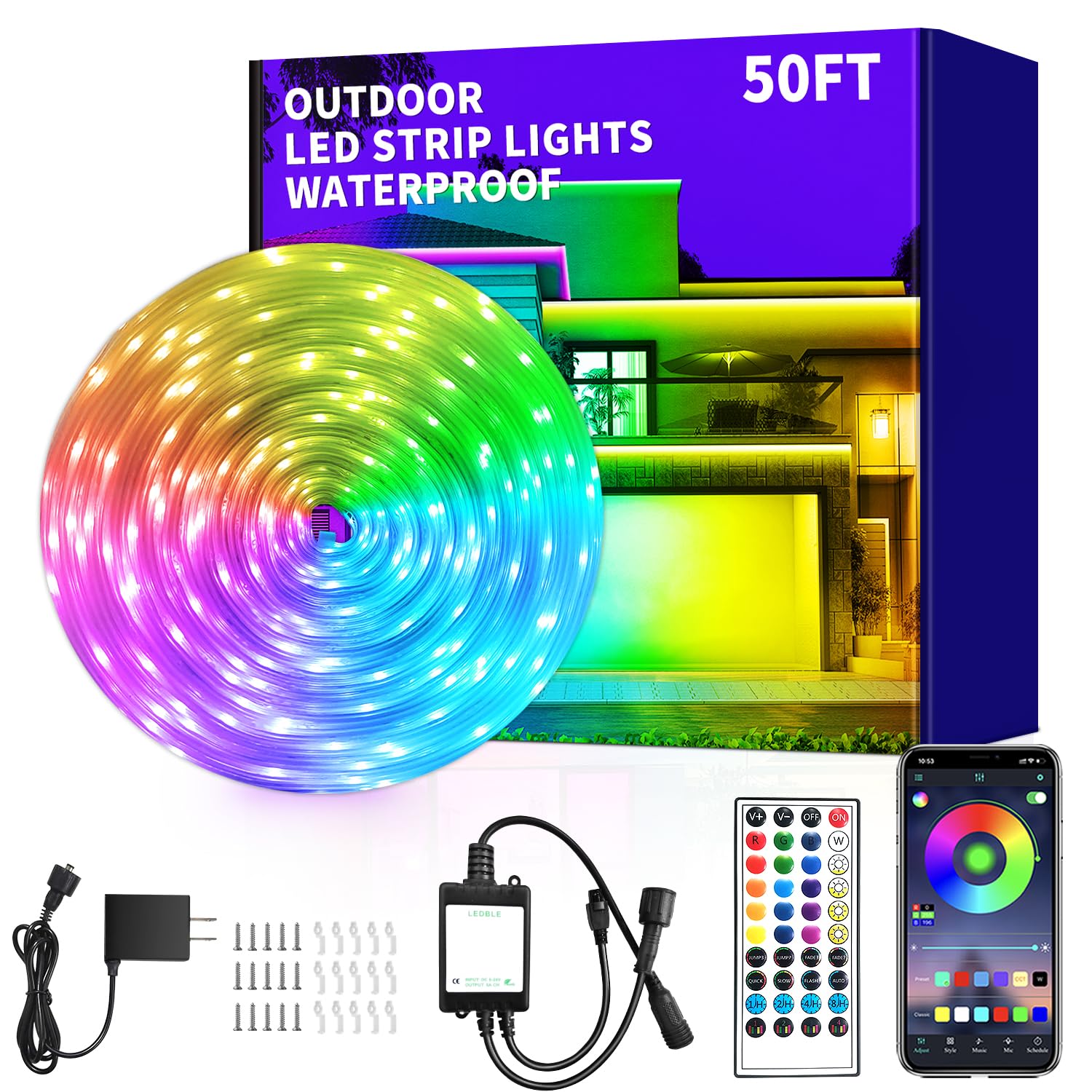 vimeepro LED Strip Waterproof, 10M Outdoor Lights mit App/Fernbedienung, IP68 Waterproof, Music Sync Outdoor led Lights für Schlafzimmer, Terrasse, Traufe, Halloween Dekorationen