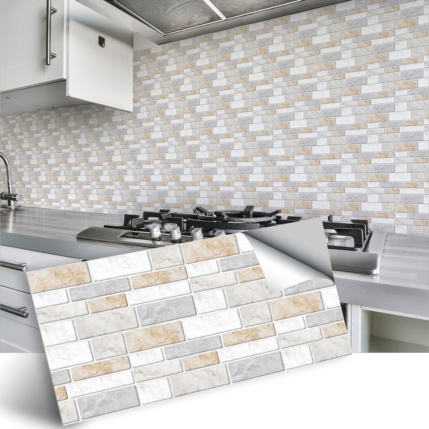 funlife 27Pcs White Tile Stickers Peel and Stick Self-Adhesive Vinyl Splashback Kitchen Decor Grey Brick, 30X15cm