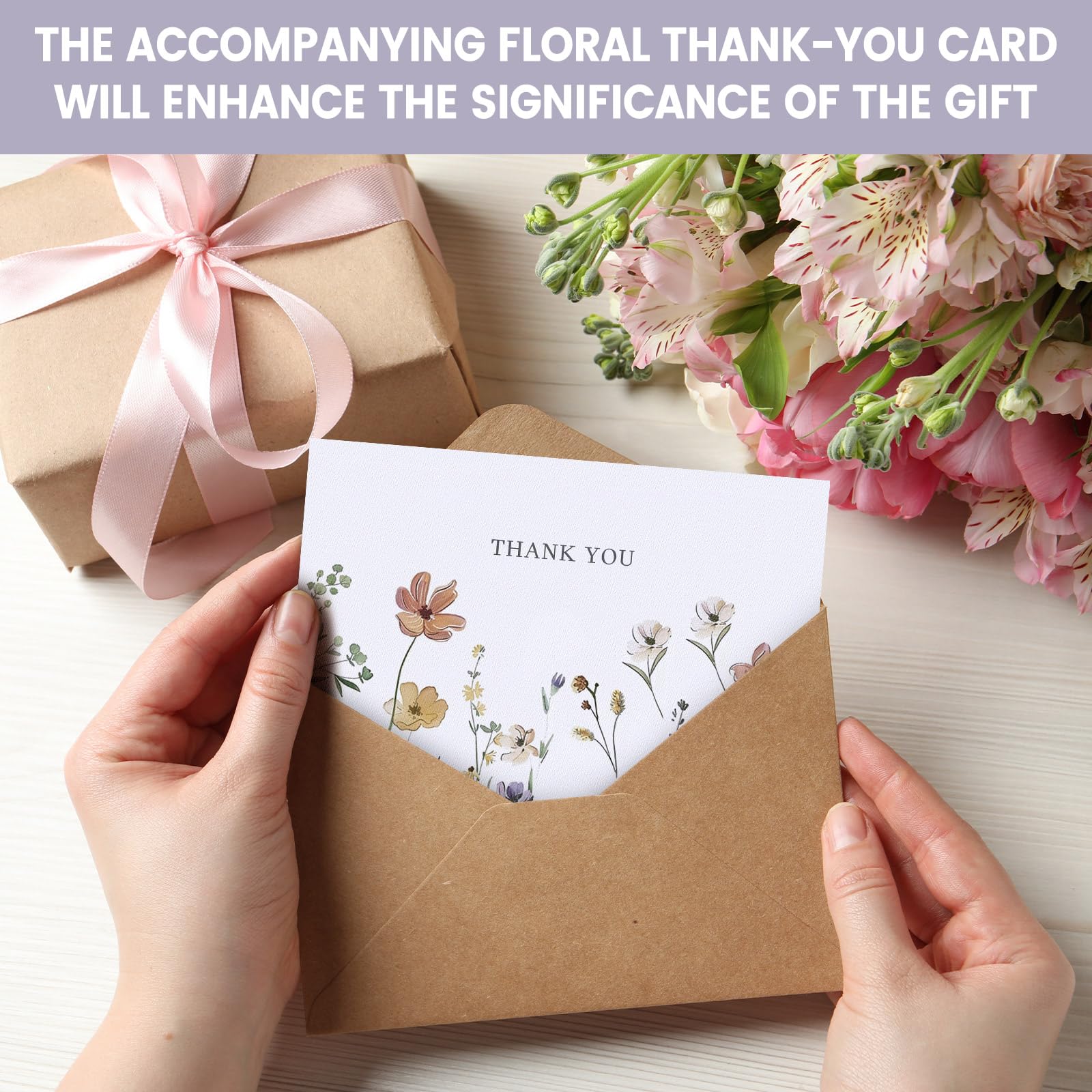 XXINMOH Paquete de 102 tarjetas de agradecimiento florales con sobres (4 x 6 pulgadas), tarjetas en blanco de flores silvestres con sobres adhesivos y calcomanías a juego para bodas, despedidas de