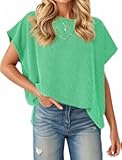 Womens Oversized Short Cap Sleeve Tunic Tops Summer Casual Textured Ribbed Knit T-Shirts Loose Fit Tees