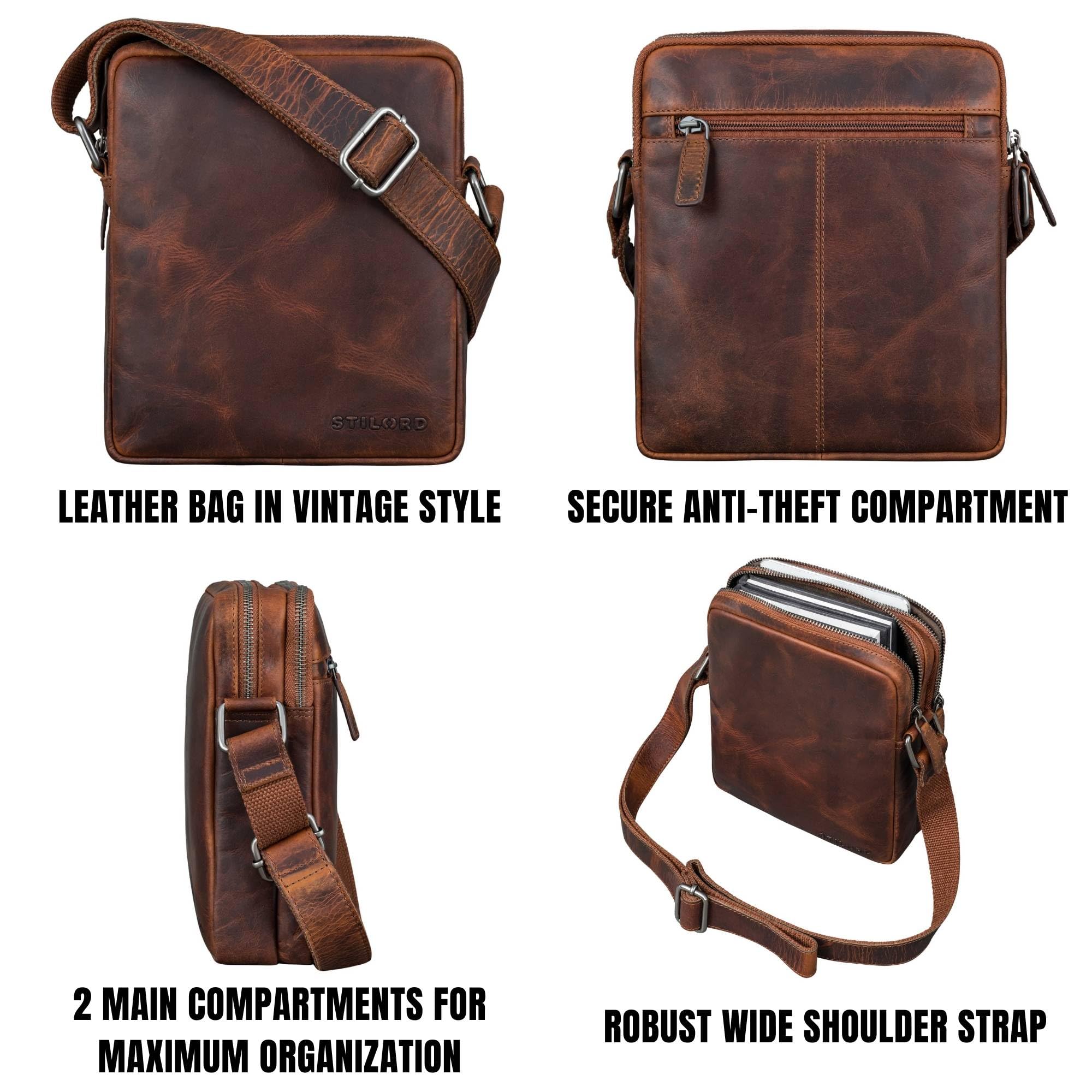 STILORD "Zander Kleine Leder Umhängetasche Herren Schultertasche Echt Leder-Tasche - Crossbody Bag Herrentasche zum Umhängen Messenger Bag Männerhandtasche für 8” Tablet Farbe:schwarz