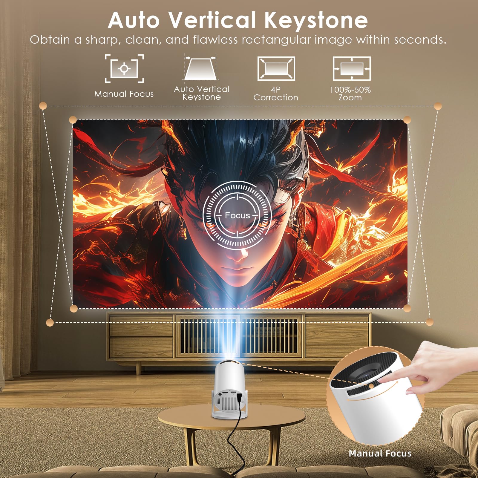 Salange Mini rzutnik, 4K, obsługuje inteligentny projektor z systemem Android, przenośny projektor wideo z WiFi 6 i Bluetooth 5.2 Auto Keystone, mały telefon komórkowy, do kina domowego, na zewnątrz