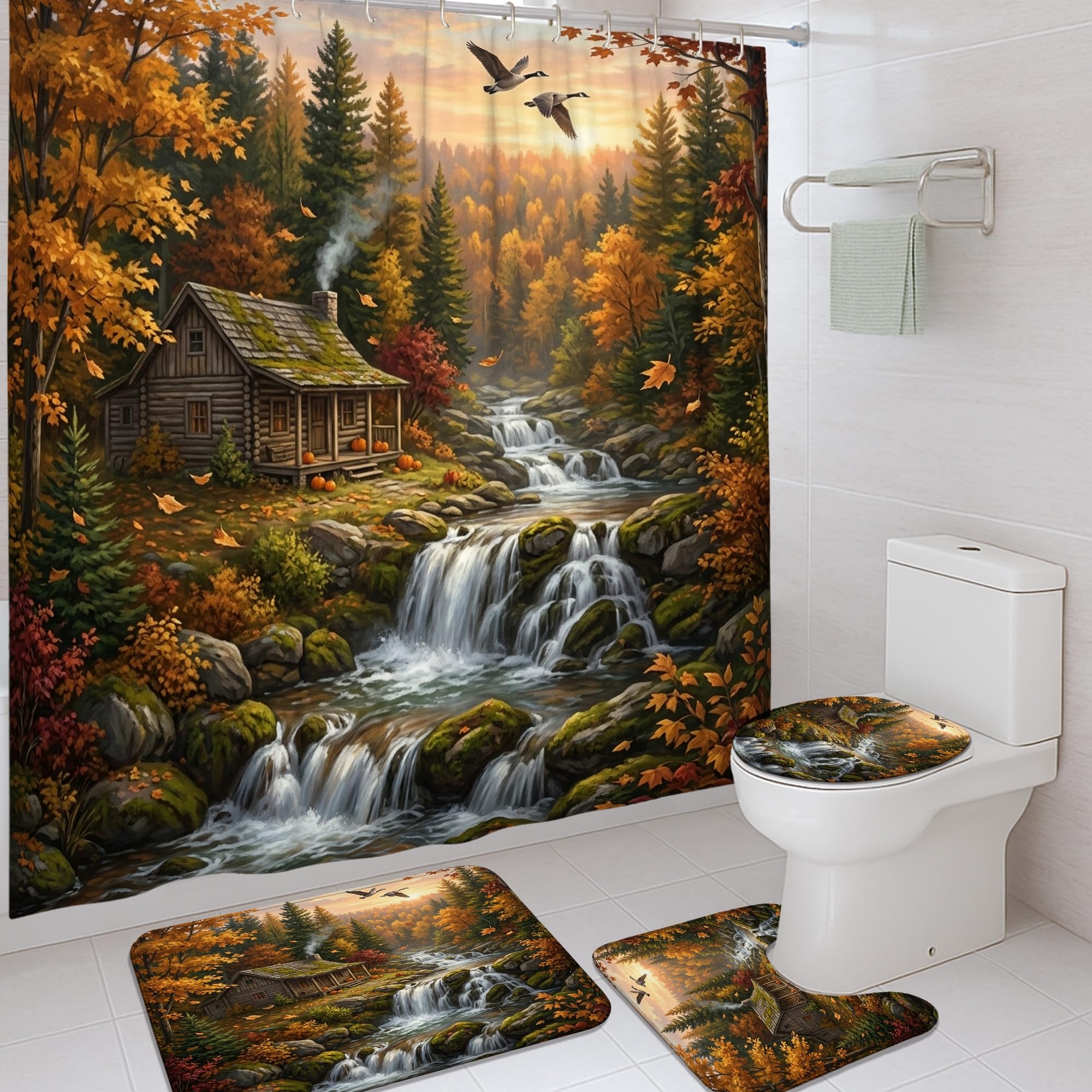 Rideau de douche orange 183x183 cm en tissu imperméable pour baignoire d'appartement
