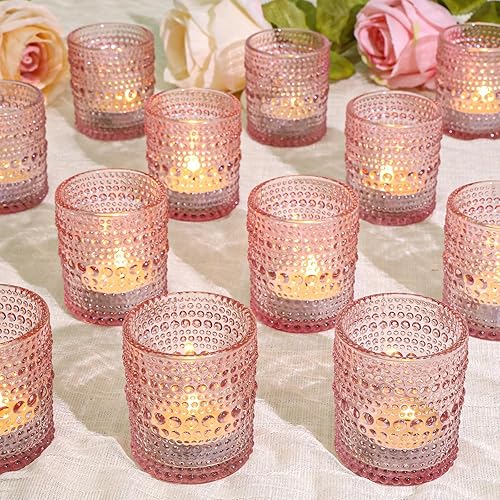 Miniatura 1 de SUPMIND 24 portavelas votivas, portavelas de cristal rosa a granel para centro de mesa, velas de té para bodas, fiestas y decoración del hogar