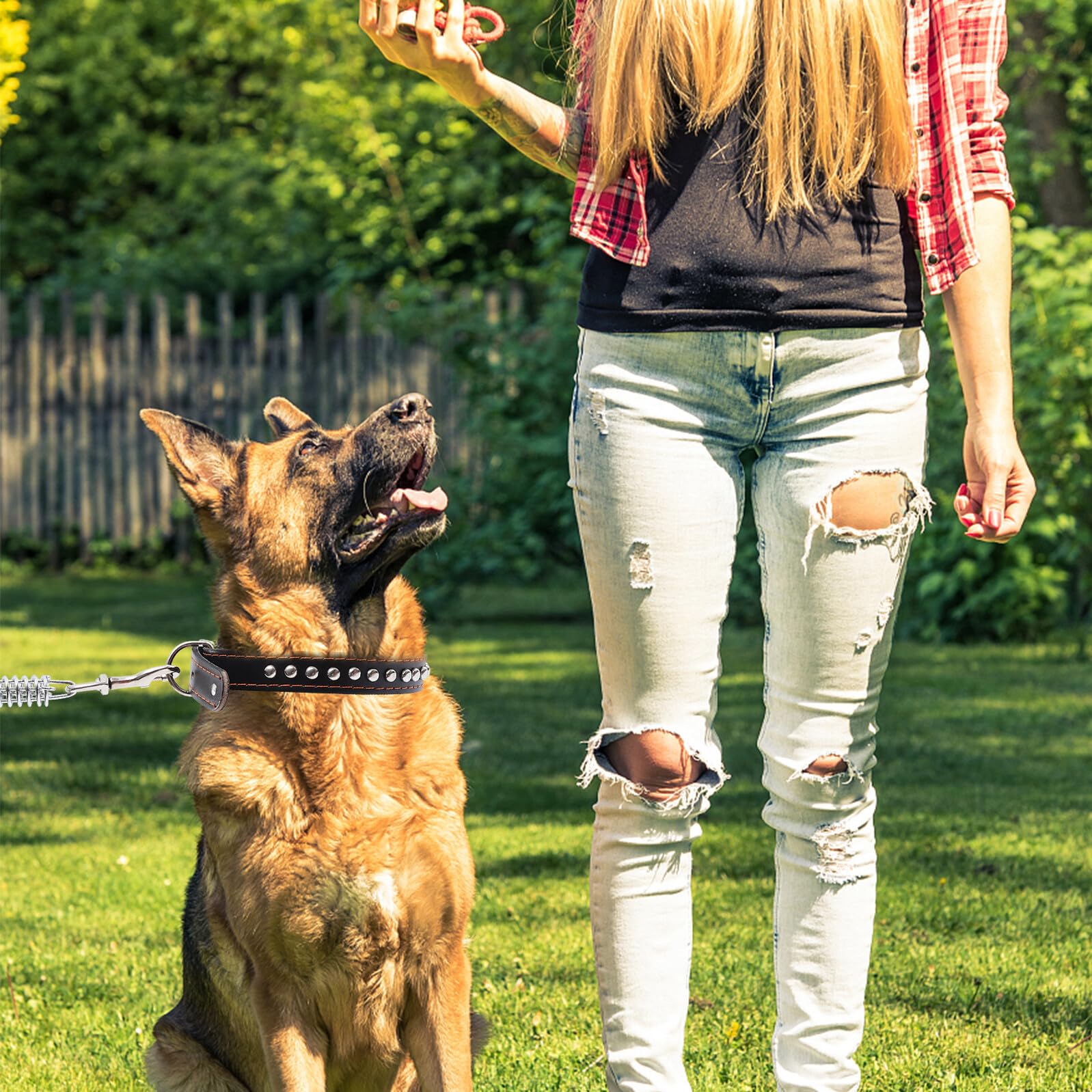 VANZACK Guinzaglio e Collare per Cani Grandi in Pelle Intrecciata Resistente e Comodo Controllo una Mano per Passeggiate all Aperto