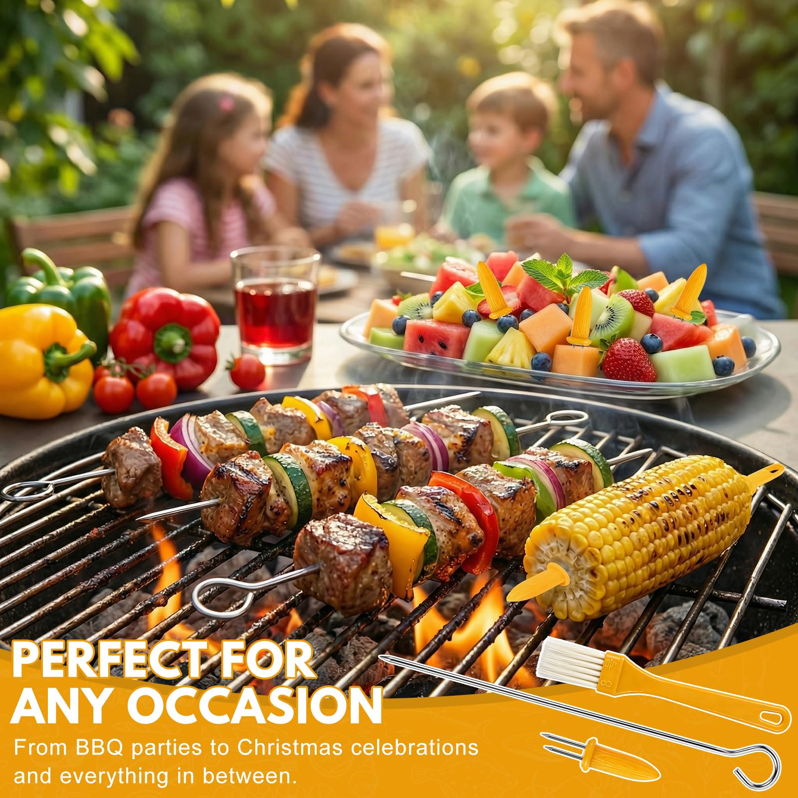 26 PCS Metal BBQ Skewers Set,7.87''/20cm Metal BBQ Sticks with Corn On The Cob Holders,Chicken Kebab Skewers Reusable Food-Grade, Stainless Steel Kebab Skewers for Grilling, Oven, and BBQ — view 6