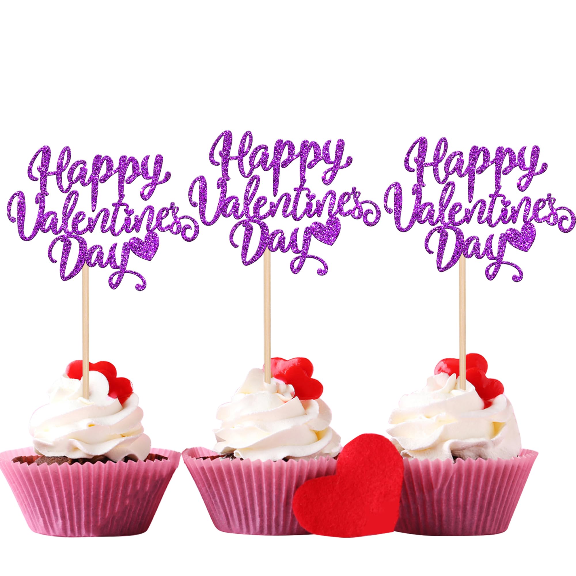 Xsstarmi 24 Pack Happy Valentine's Day Cupcake Toppers Glitter Love Sweet Heart Theme Valentine's Day Cupcake Picks Decoration for Happy Valentine's Day Birthday Party Cake Decorations Supplies