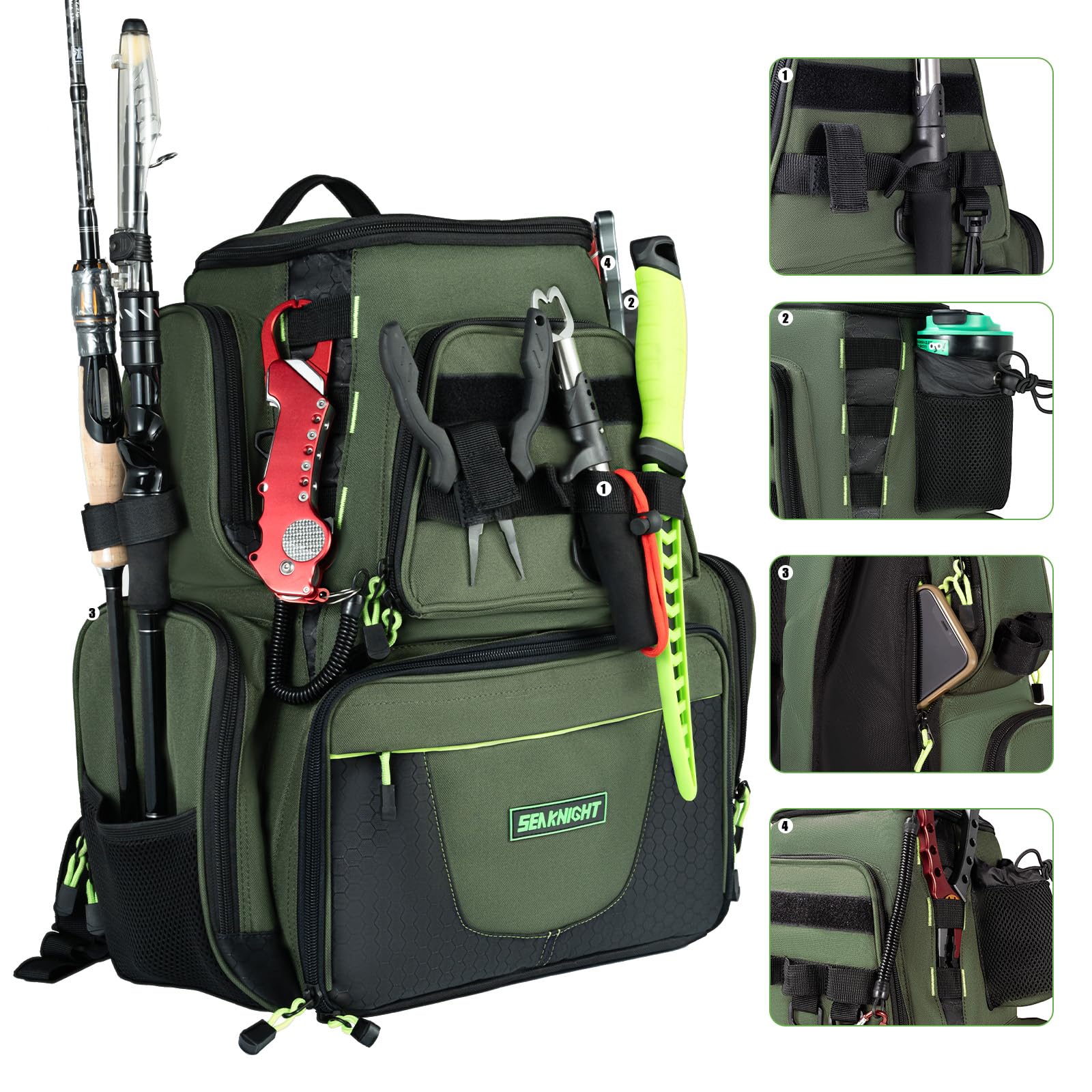 Seaknight Bolsa de Pesca SK004 Mochila Multifuncional Impermeable con Caja de señuelos Mochila de Almacenamiento para Acampar al Aire Libre Senderismo