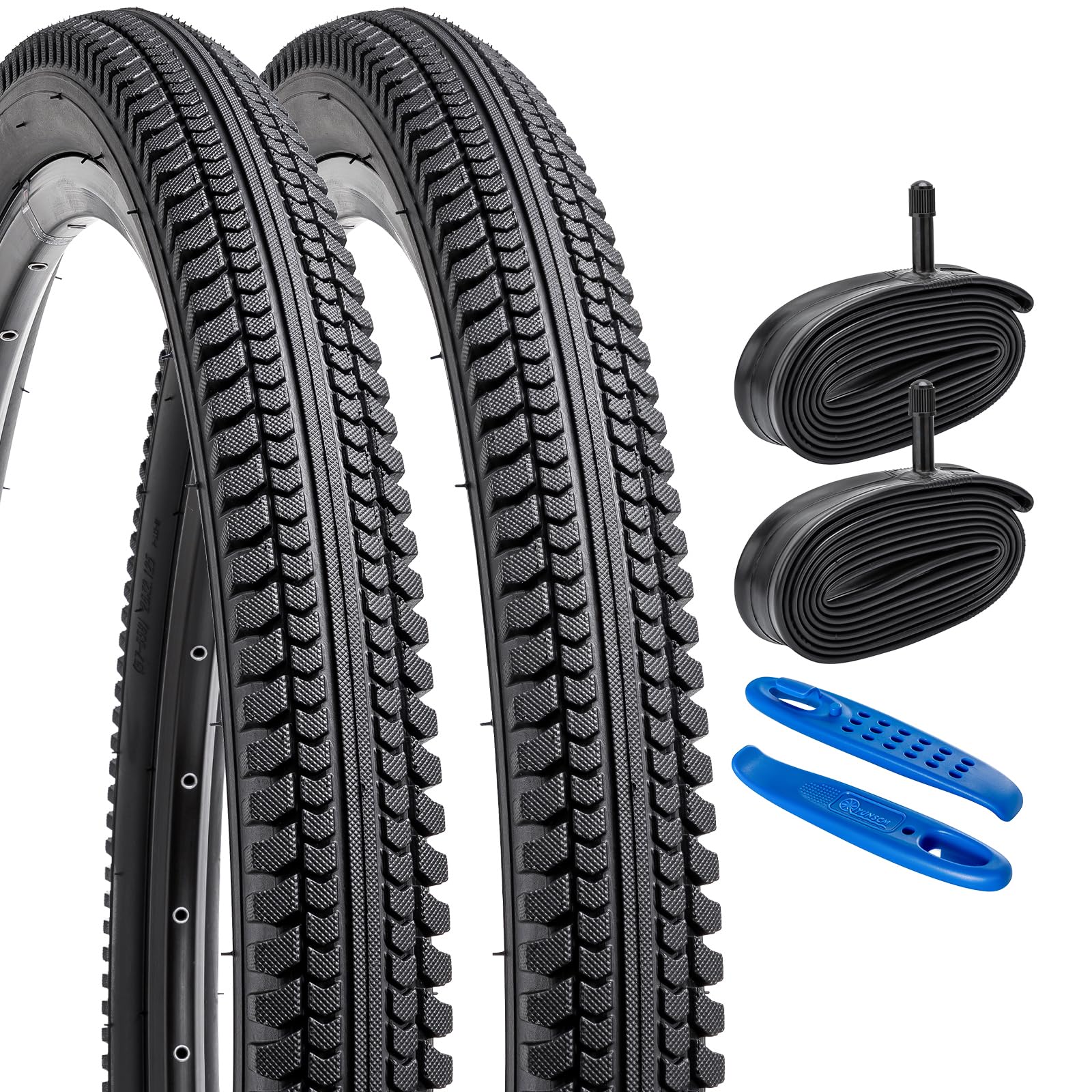 YUNSCM 2-PCS 26" Cruiser Bike Tires 26 x 2.125 57-559 Tires and 26" Heavy Duty Bike Tubes Schrader Valve Compatible with 26x2.0 26x2.10 26x2.125