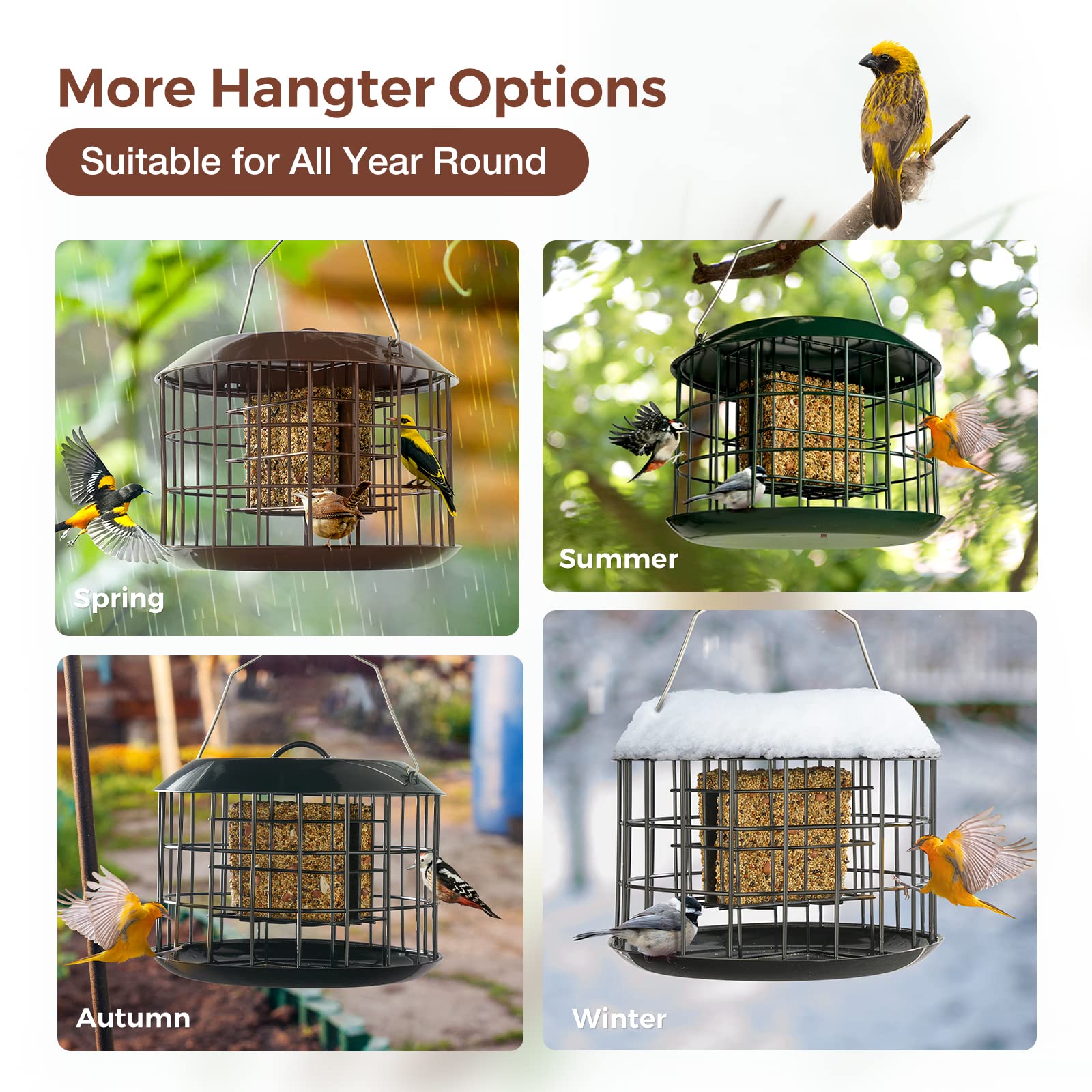 Kingsyard Squirrel Proof Double Suet Feeder, Caged Bird Feeder for Outside, All Metal, Durable & Weatherproof, Brown
