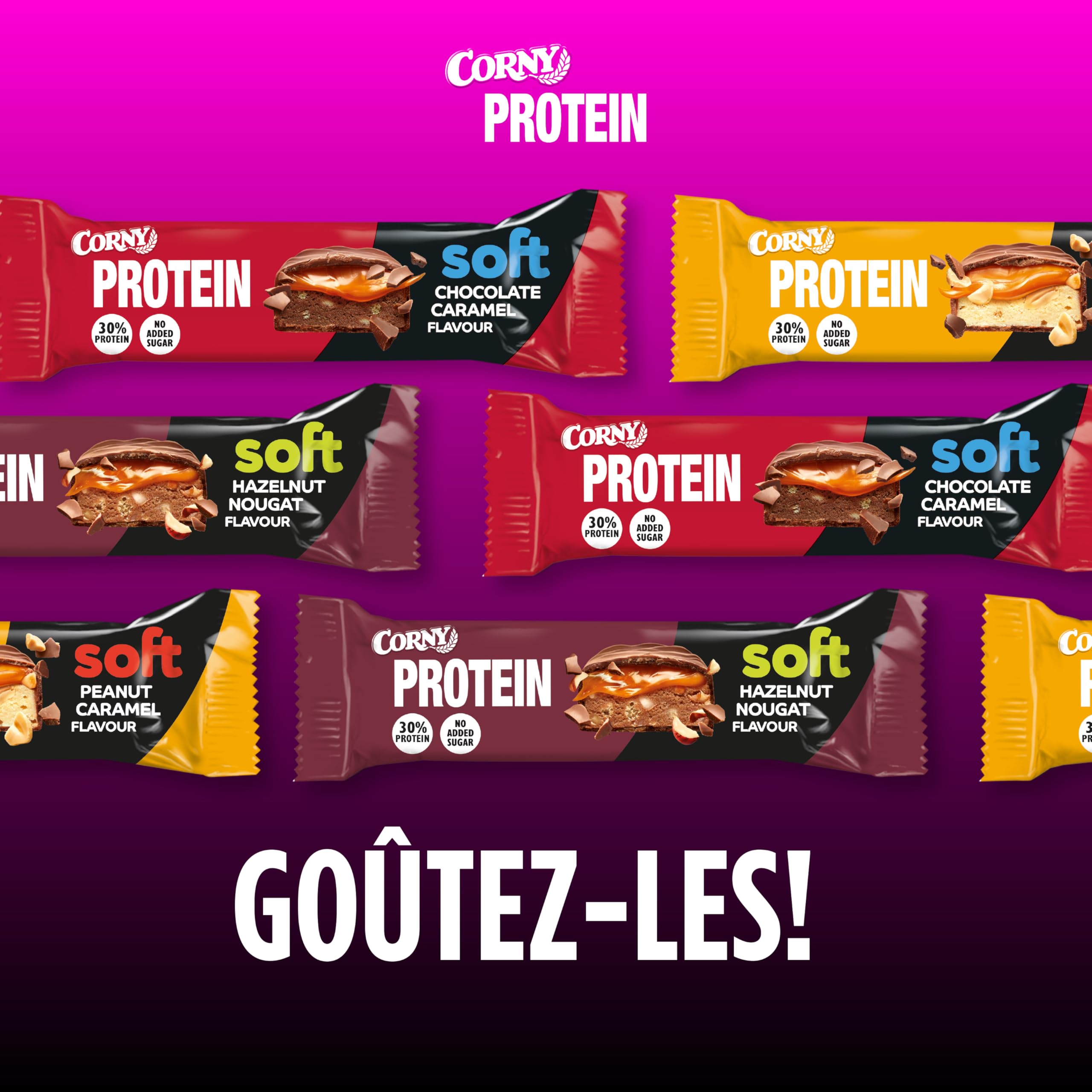 Barres protéinées, Corny Protein,Chocolat au Lait, Caramel et Cacahuètes,13,5 gr de protéines, 0% de sucres ajoutés, Pack de 12x45g, Taste the Power