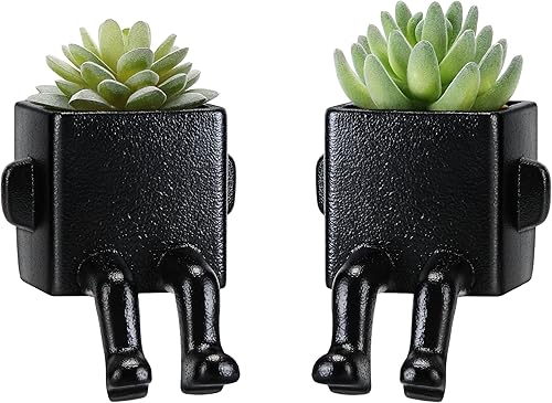 Suculentas falsas en macetas de cerámica negra de forma humana moderna con patas colgantes, bonitas plantas falsas para decoración de estantes,