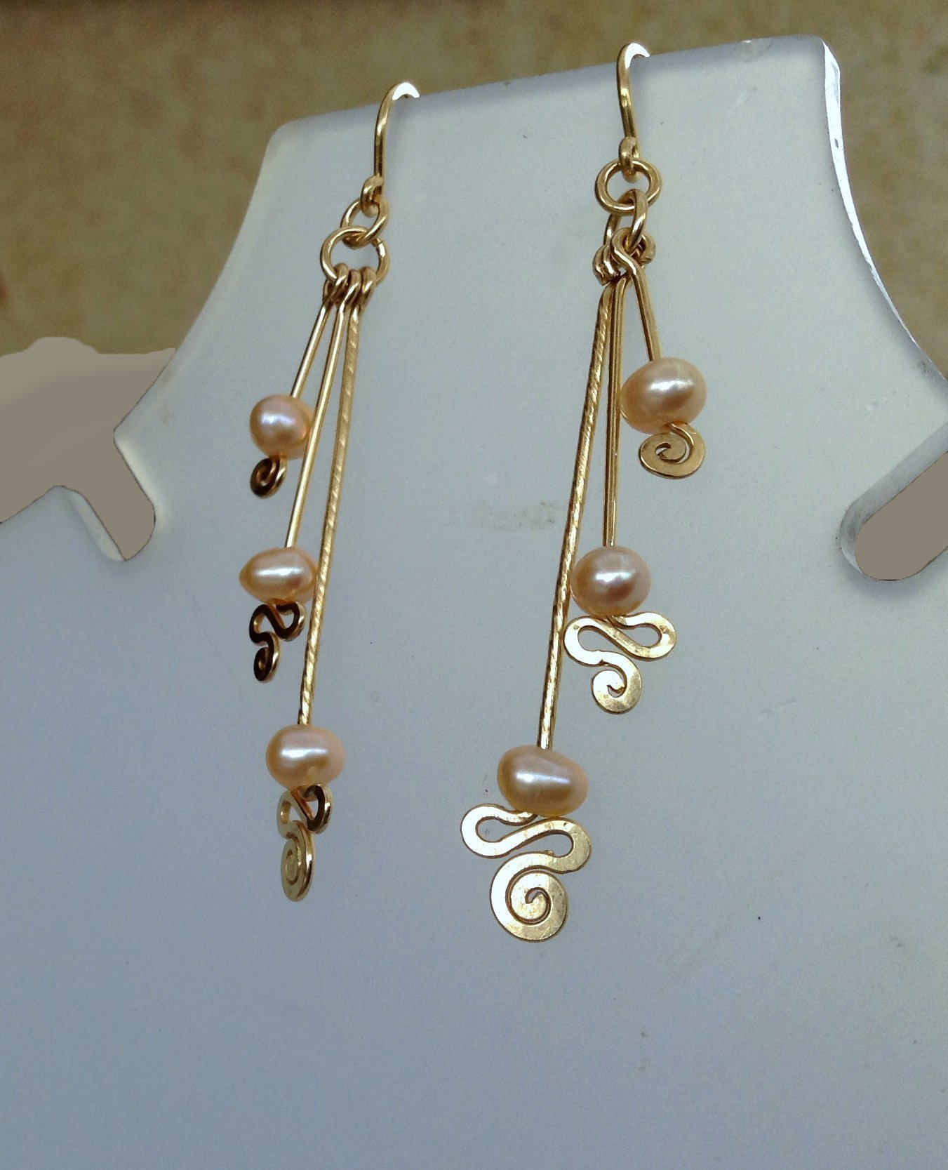 Gold Drop Dangle earrings with fresh water pearls. 14k Gold Filled young playful long earrings. (your choise of stone)