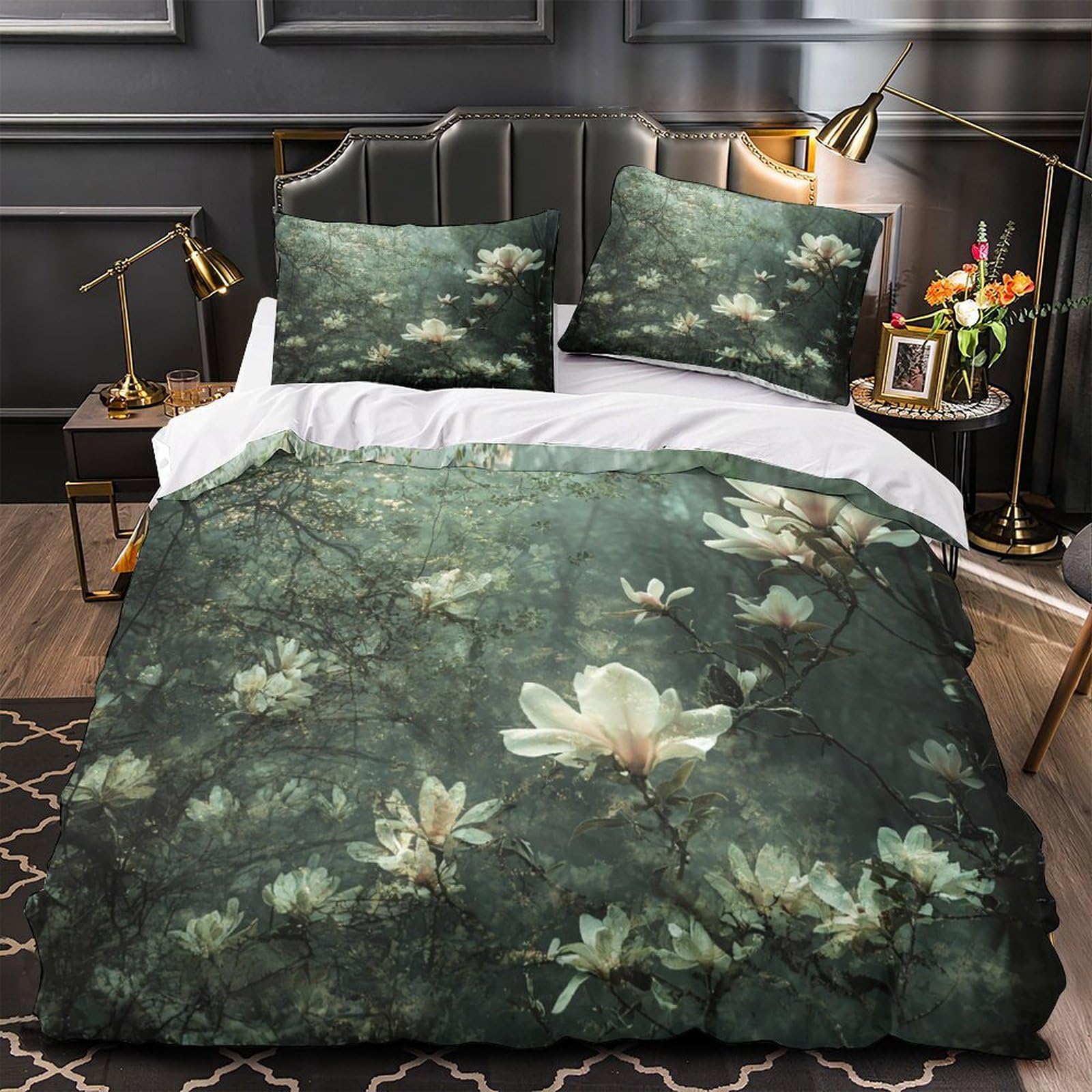 Linge de lit confortable Magnolia 200x200 parure housse de couette microfibre 3 pièces