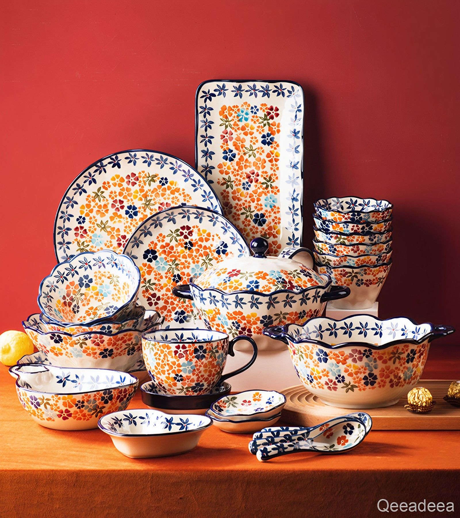 Ceramiczne naczynie do pieczenia do piekarnika, małe naczynie do zapiekania z uchwytami, piekarnik ceramiczny do pieczenia kolorowe kwiaty A-okrągłe 950 ml