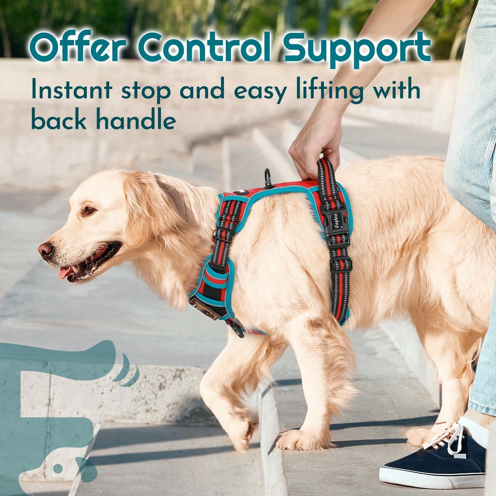 Eagloo Harnais pour chien de taille moyenne, réglable, anti-traction avec 3 boucles, harnais rembourré doux, facile à promener avec poignée, gilet réfléchissant anti-étranglement avec 2 clips pour