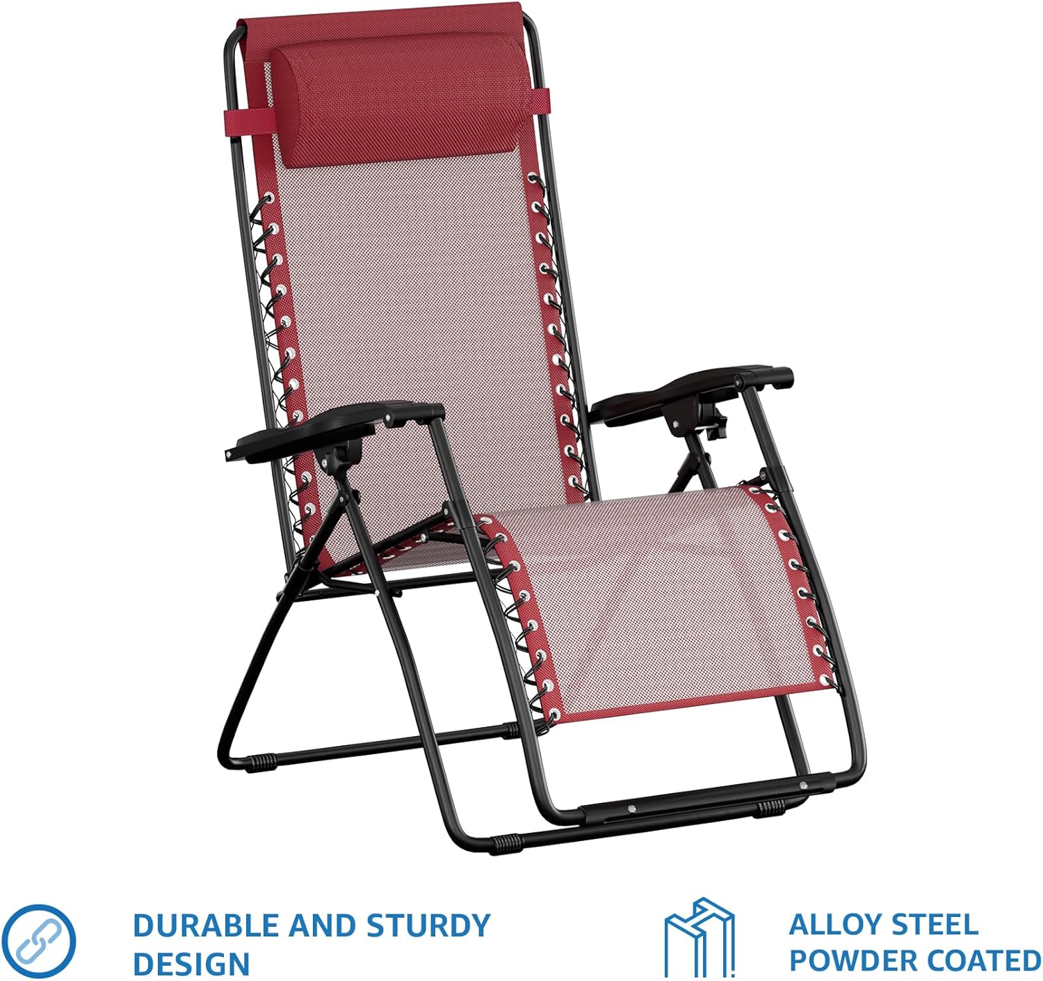 Amazon Basics Outdoor Textilene Adjustable Zero Gravity Folding Reclining Lounge Chair with Pillow, 26", Burgundy