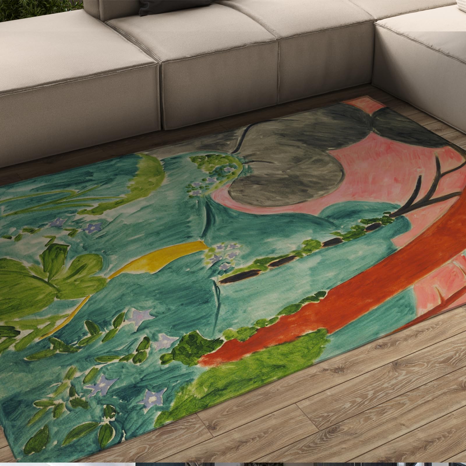 CIHCOHOME Henri Matisse Style Area Rug with Rubber Backing Abstract Leaf Painting Paint Design Rugs for Living Room Hallways Bedroom Decor 2'x3'