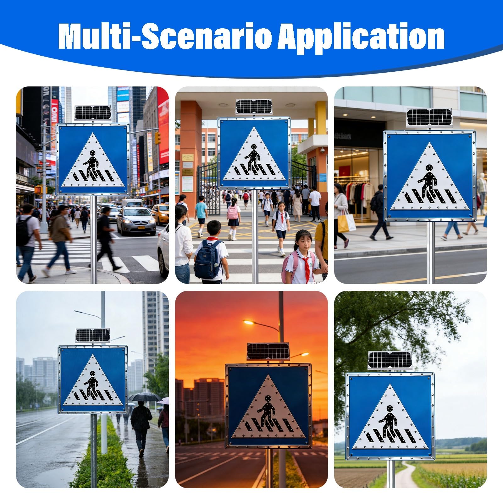 Señal Paso Peatonal Solar LED Cartel Luminoso Intermitente Ip65 Alta Visibilidad Para Seguridad Vial Escuelas Estacionamientos Zonas Urbanas Y Calles Transitadas(24in)