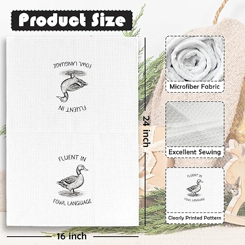 Miniatura 6 de Divertidas toallas de cocina de pato  Toallas de cocina humorísticas de niña de campo, decoración de baño de pato retro, paños de cocina decorativos