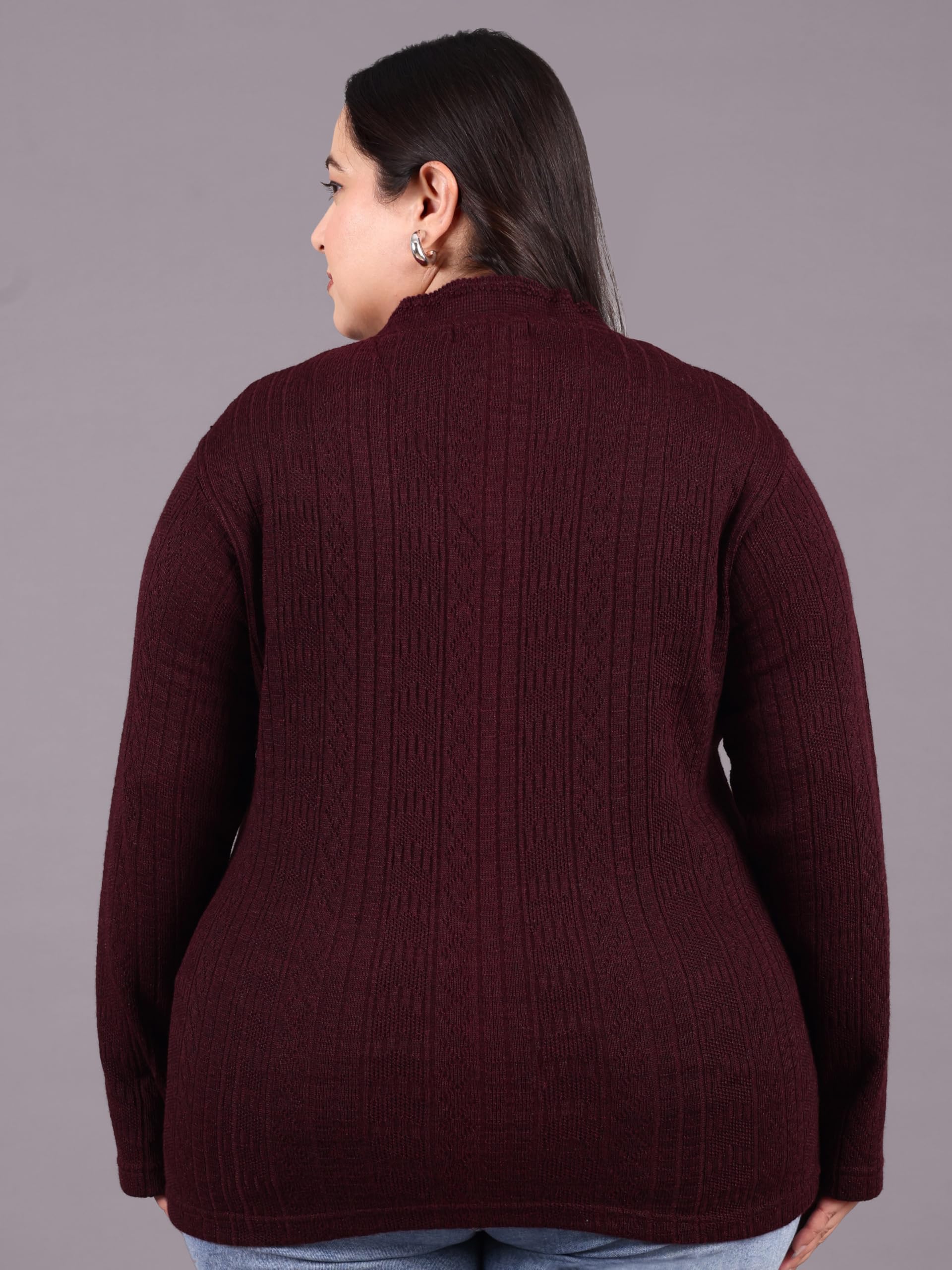 HIFZAA Plus Size Sweater for Womens Woolen Full Sleeve Cardigan 3XL 4XL 5XL 6XL Wine - Image 3 thumbnail