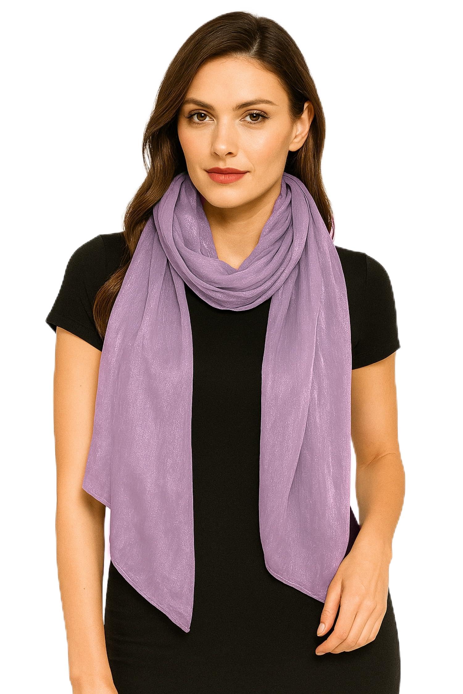 World of Shawls Women’s Pleated Organza Crepe Scarf with Sheen 70x180cm | Elegant Lightweight Wrap for Party, Wedding & Evening Wear – Shiny Hijab & Shawl (Lilac)