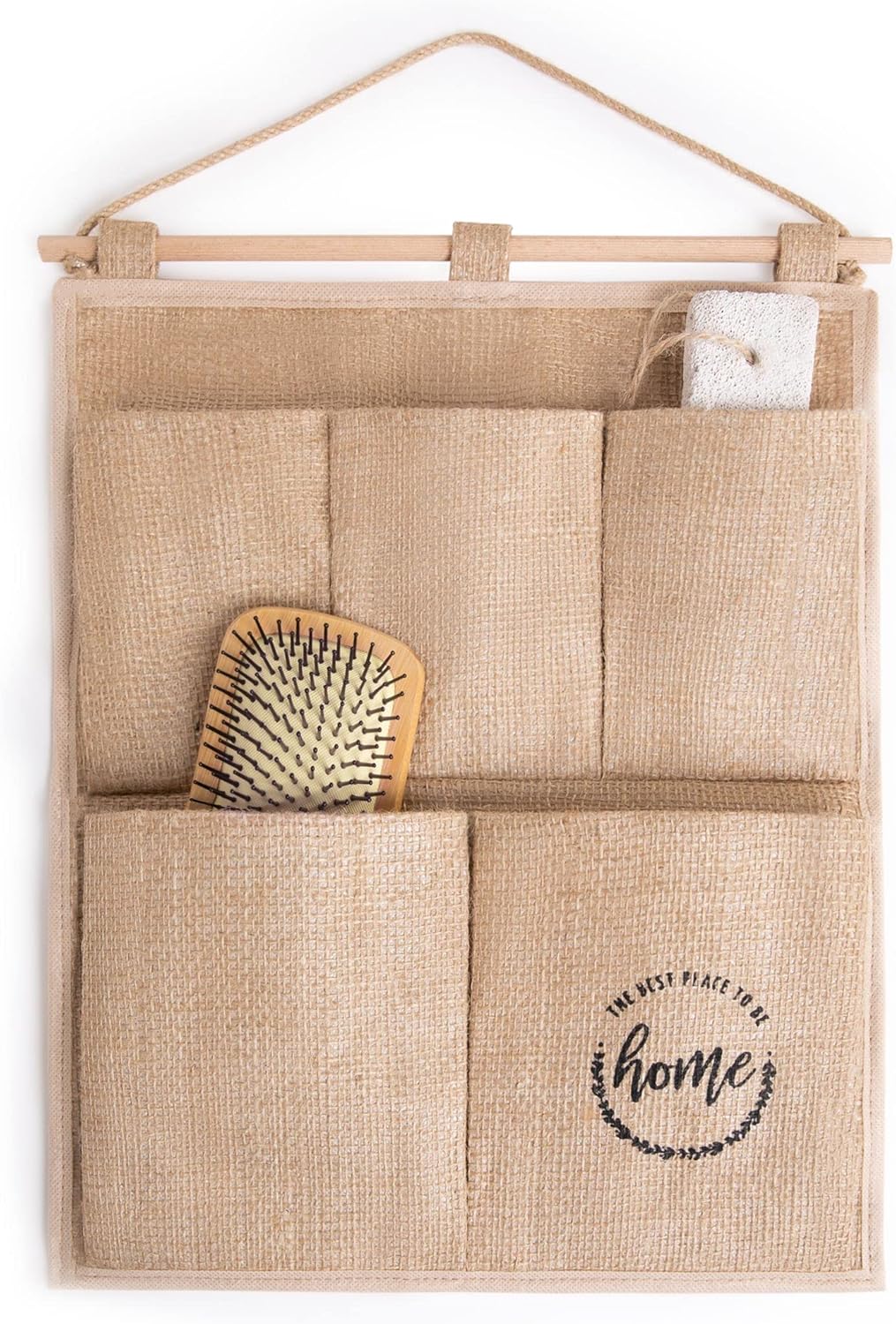 Ocean Home Textile Natural Jute Hanging Organiser with 5 Pockets, Wall Storage Organizer BigaMart