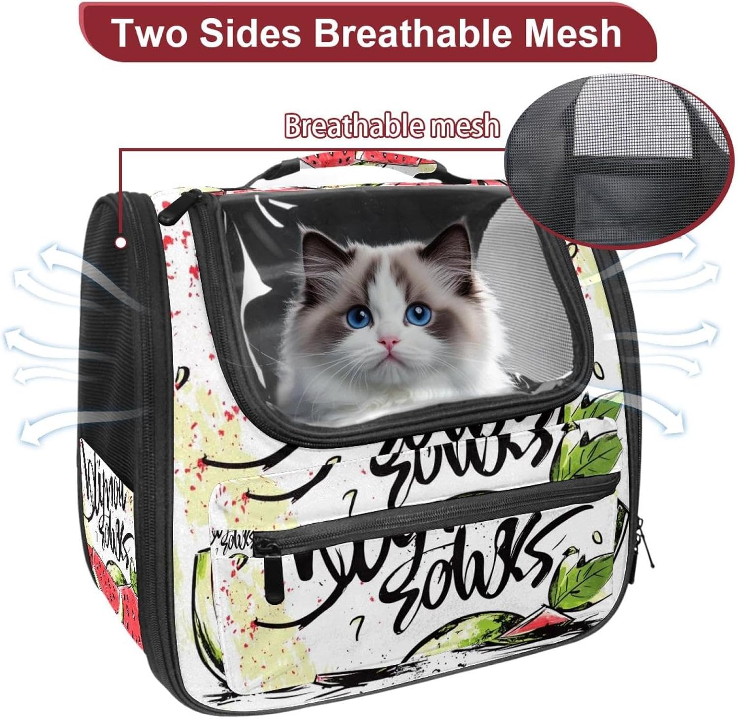 Portable Travel pet Backpack Carrier Hamster Bag Small Dog cat Carrier Breathable Hang Bag, Vector Card with Watermelon and Lettering 3