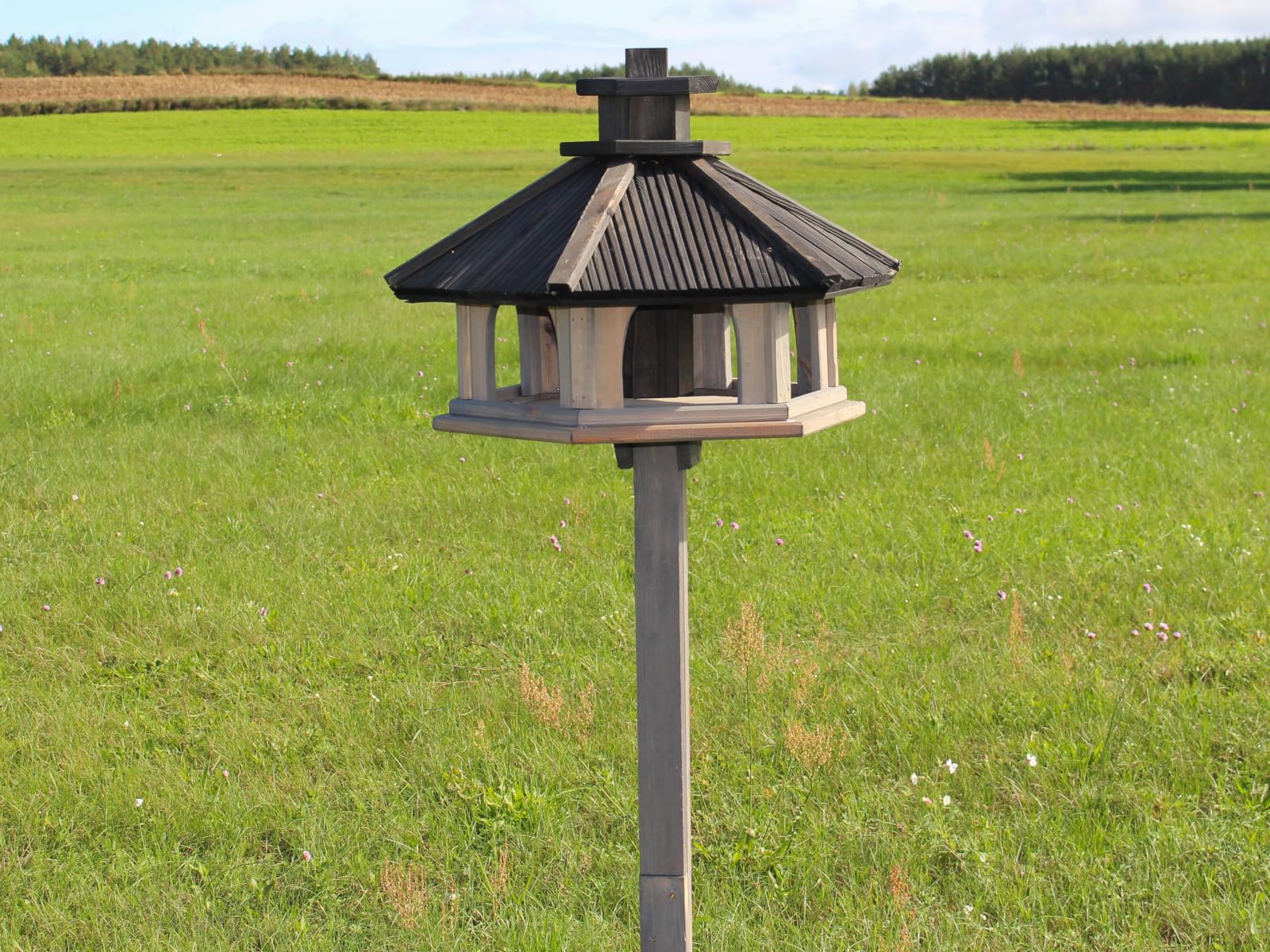 Vogelhäuschen, Vogelhaus aus Holz, Vogelhäuschen, Nistkasten, mit Ständer (Grau, L)