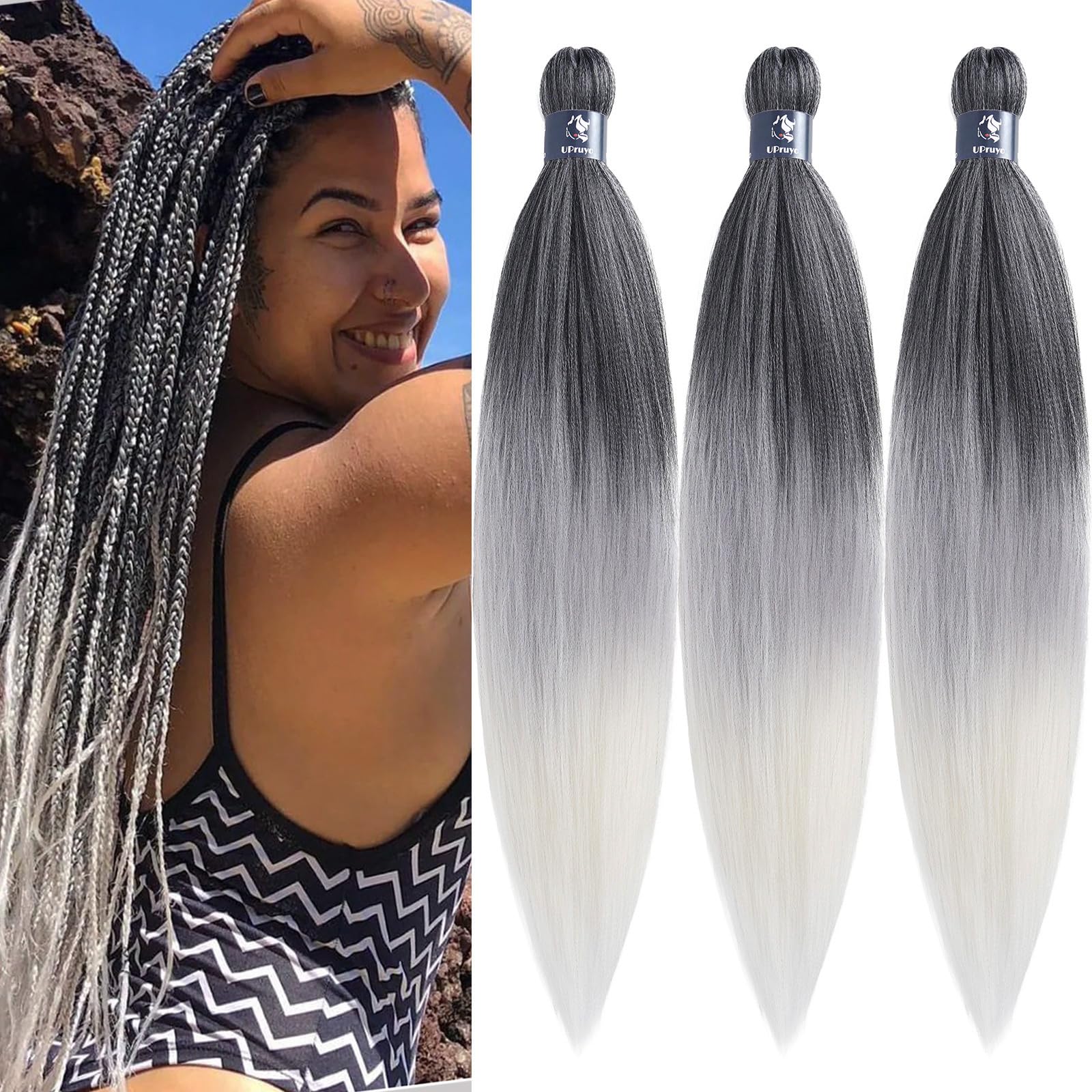 Amazon.com : UPruyo Ombre Braiding Hair Pre Stretched 1B  display picture 2