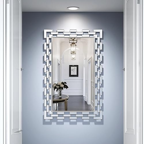 Miniatura 2 de NXHOME Espejo decorativo de pared plateado 46.5 × 30.7 "- Espejo de pared rectangular grande con diseño veneciano griego