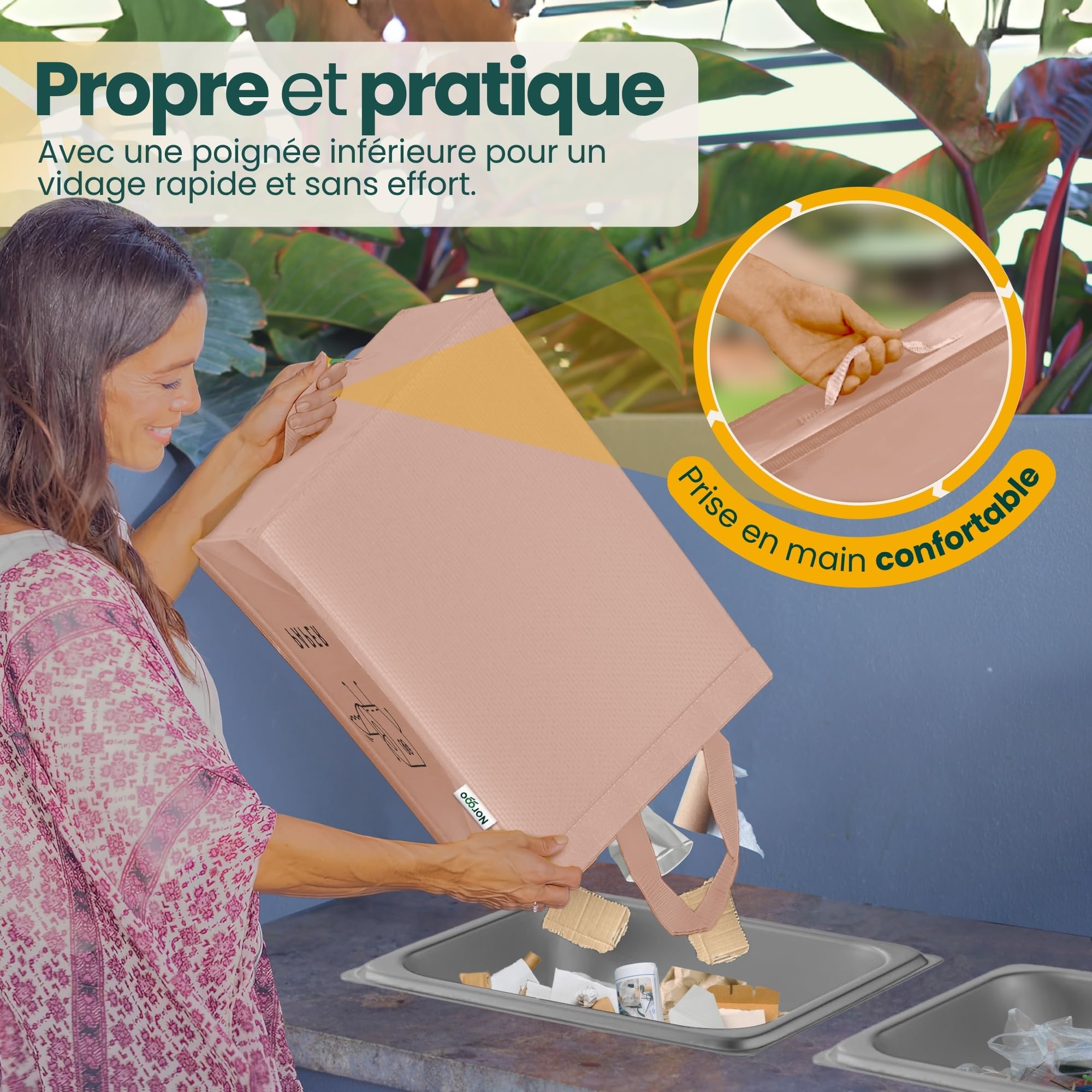 Poubelle tri selectif 3 bacs 40L - Sac tri selectif pour le plastique, le papier et le verre - Flexible poubelle de tri avec poignée - Bac de tri pour déchets et recyclage