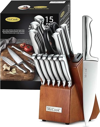 Miniatura 2 de MC29 - Juego de 15 piezas de bloque de cuchillos de acero inoxidable alemán con afilador integrado + tablas de cortar de bambú MCW11 (pequeño, 15.4