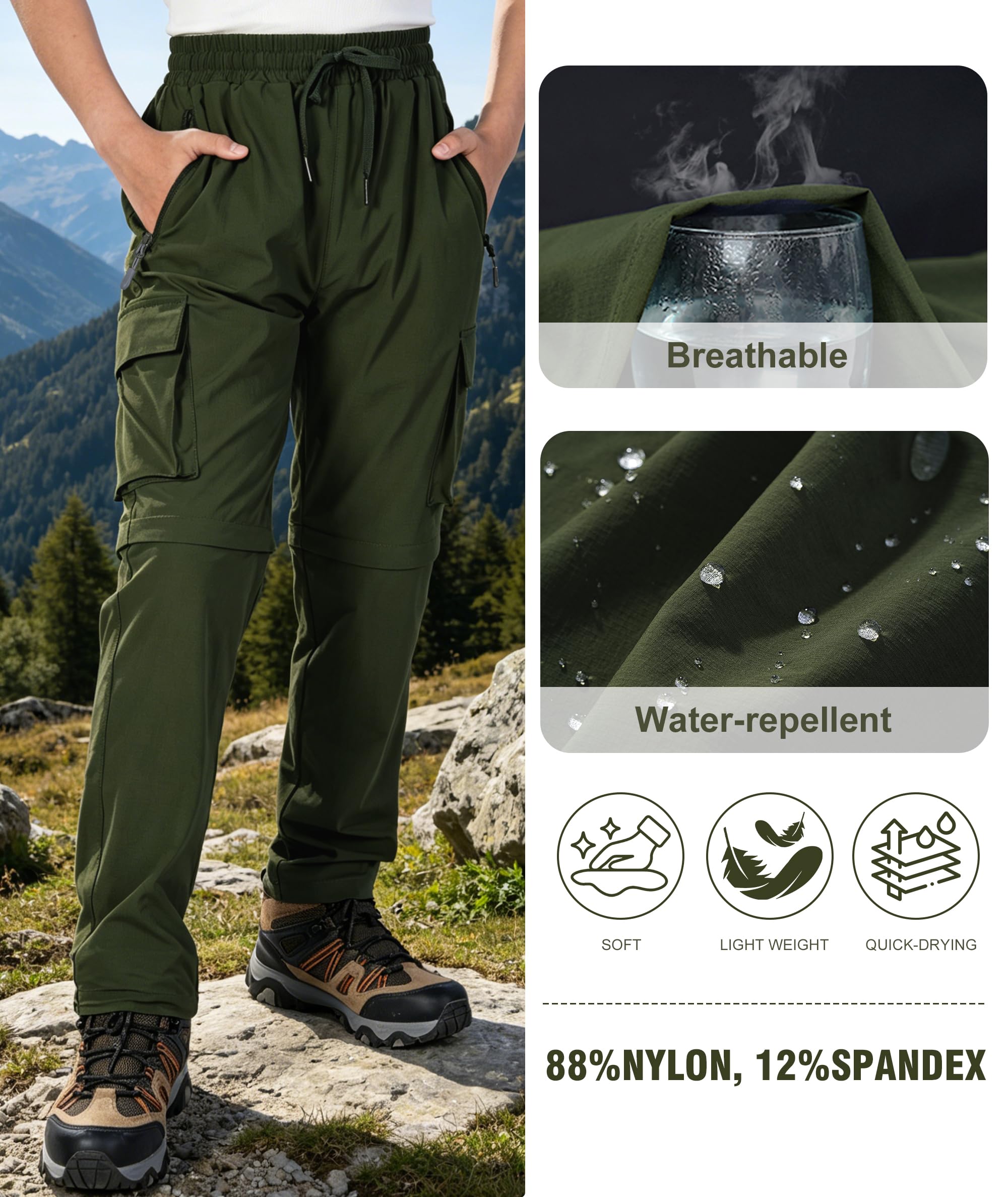 Kinder wasserdichte Wanderhose Zip-Off Leicht Schnelltrocknend Jungen Outdoor Nylon Trekking Hose Freizeithose mit Reißverschlusstaschen