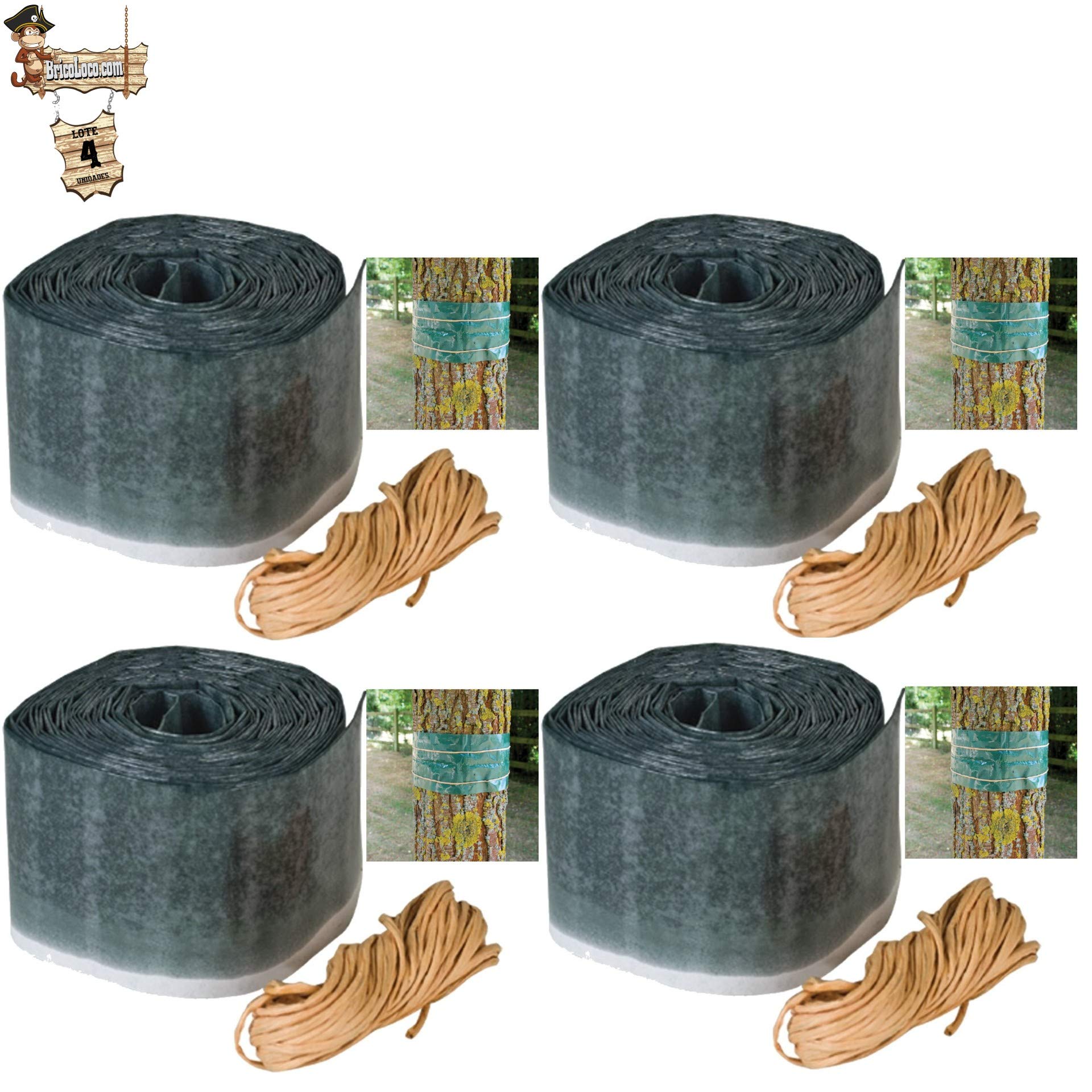 BricoLoco Ochrona owadobójcza drzewa. Bez trucizny band. Chroni przed owadami, gąsienicami, mrówkami, procesjonistami, pająkami… Owocowe i ozdobne. 4 szt. x 175x10 cm