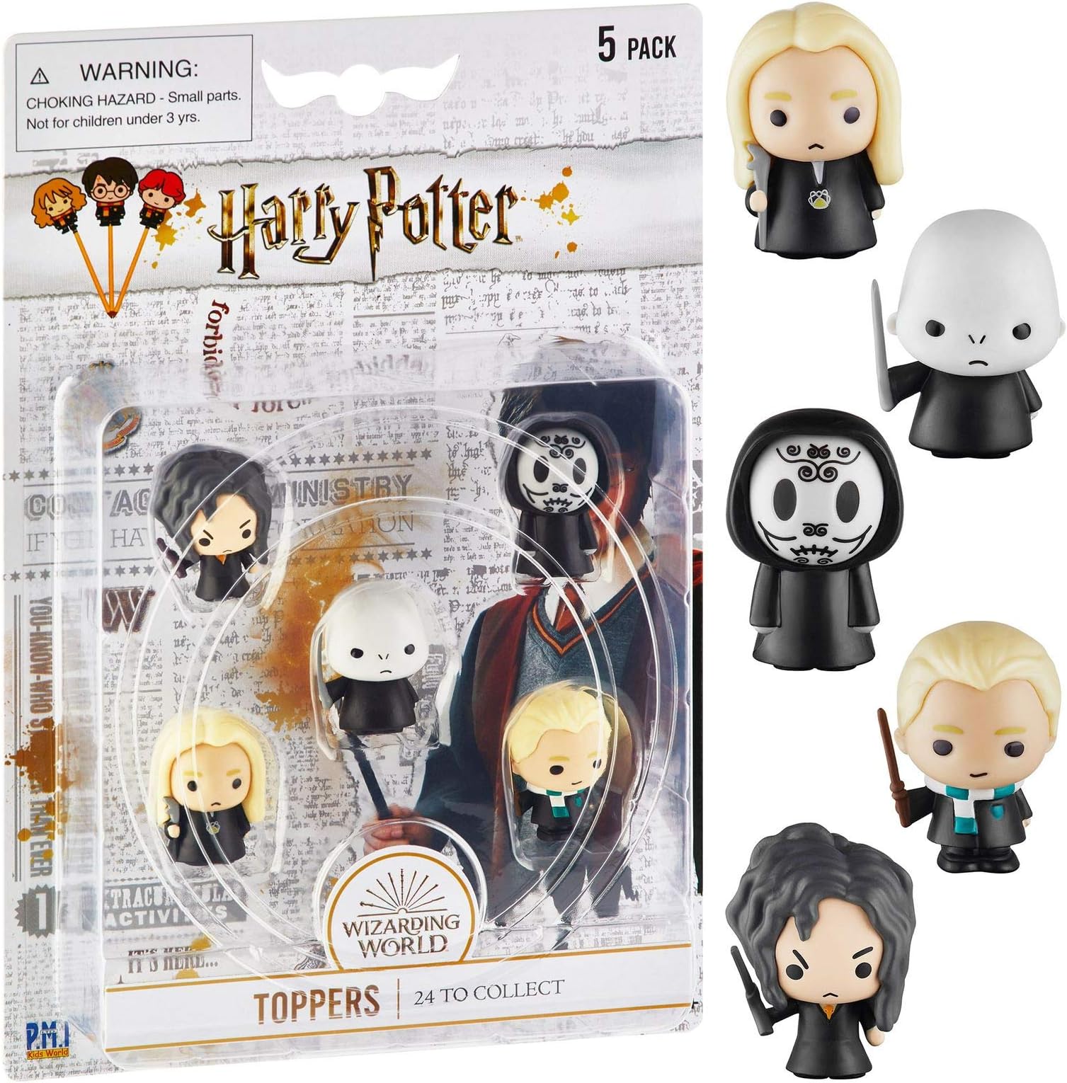 Harry Potter Pencil Toppers, Gifts, Toys, Collectibles – Set of 5 Harry Potter Figures for Writing, Party Decor – Death Eater, Voldemort, Lucius Malfoy, Draco Malfoy, & More by PMI, 2.4 in., Soft PVC