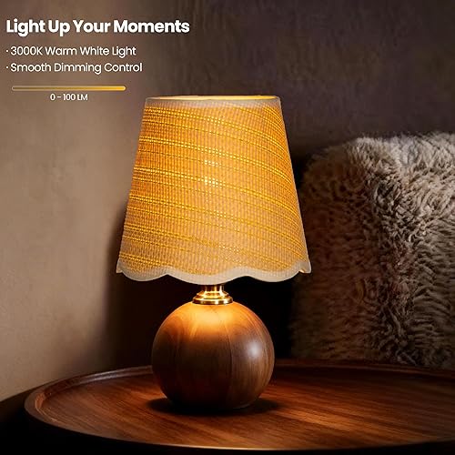 Miniatura 3 de Lámpara de mesa pequeña, lámpara de mesa de noche con base de madera, pantalla plisada blanca, lámpara de noche moderna para guardería, habitación