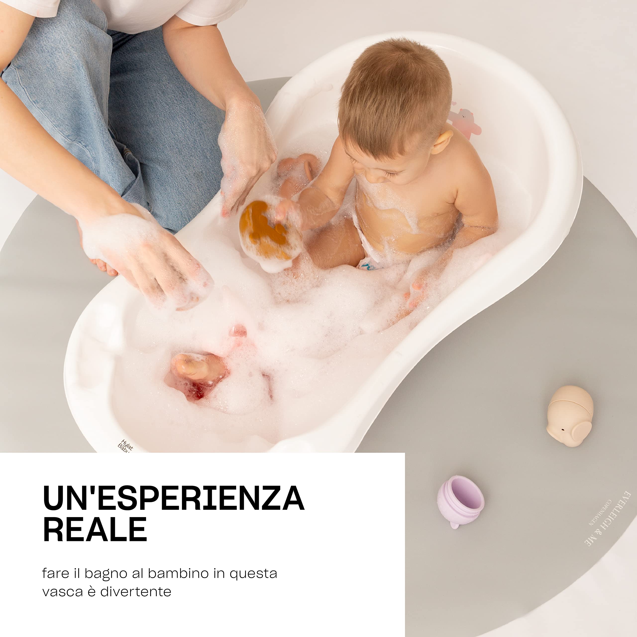 Hylat Baby Friends Bianca Vaschetta Bagnetto Neonato con Tappo di Scarico e Termometro, Vaschetta Antiscivolo per Bambini Fino a 12 Mesi in Plastica Senza BPA, Vaschetta per Neonati, Bambini