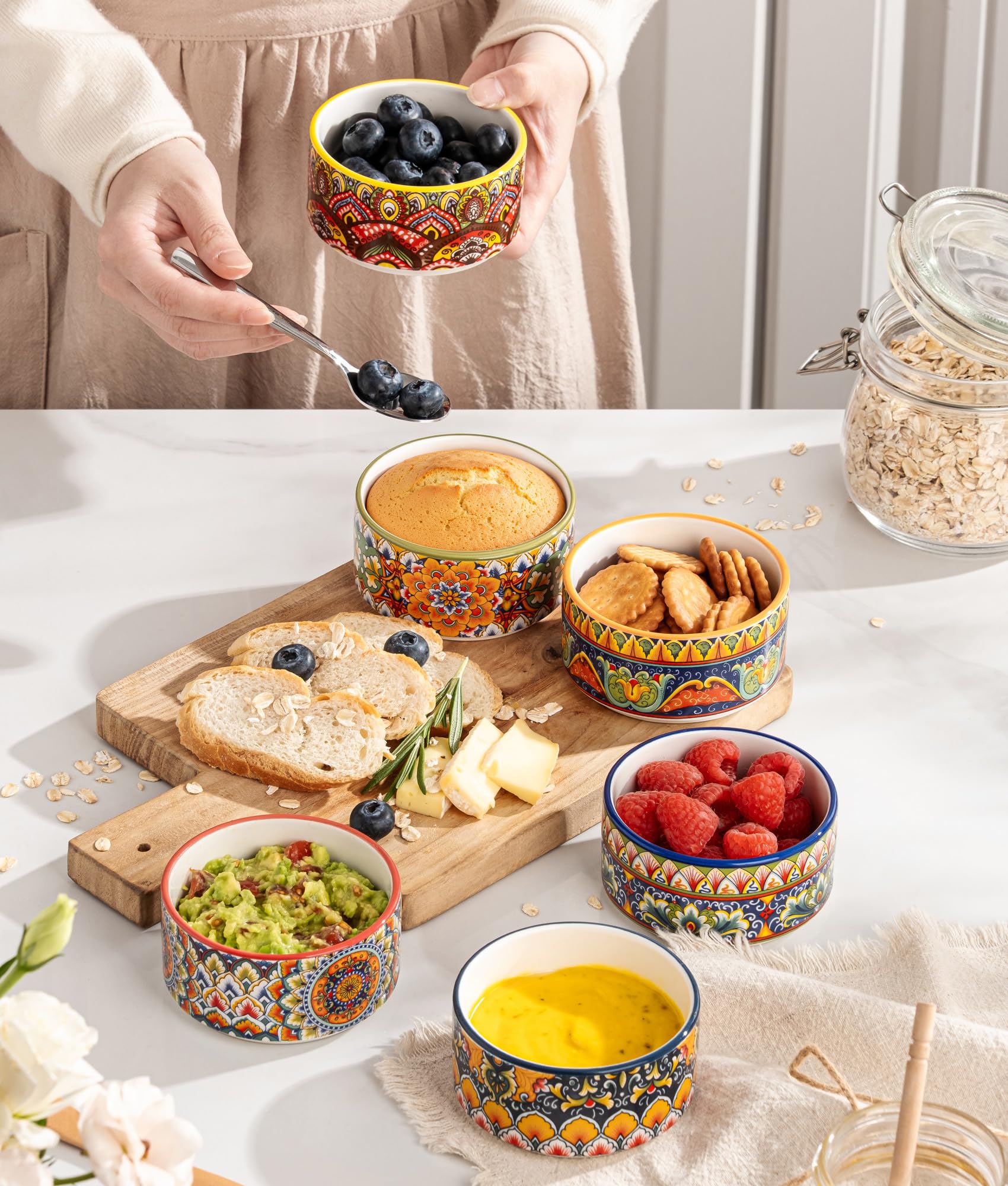 Foremki do Soufflé, zestaw 6 sztuk, 180 ml, miseczki do kremowego brulee, mini naczynia do zapiekanki/miseczki deserowe, porcelana, do piekarnika, kuchenki mikrofalowej
