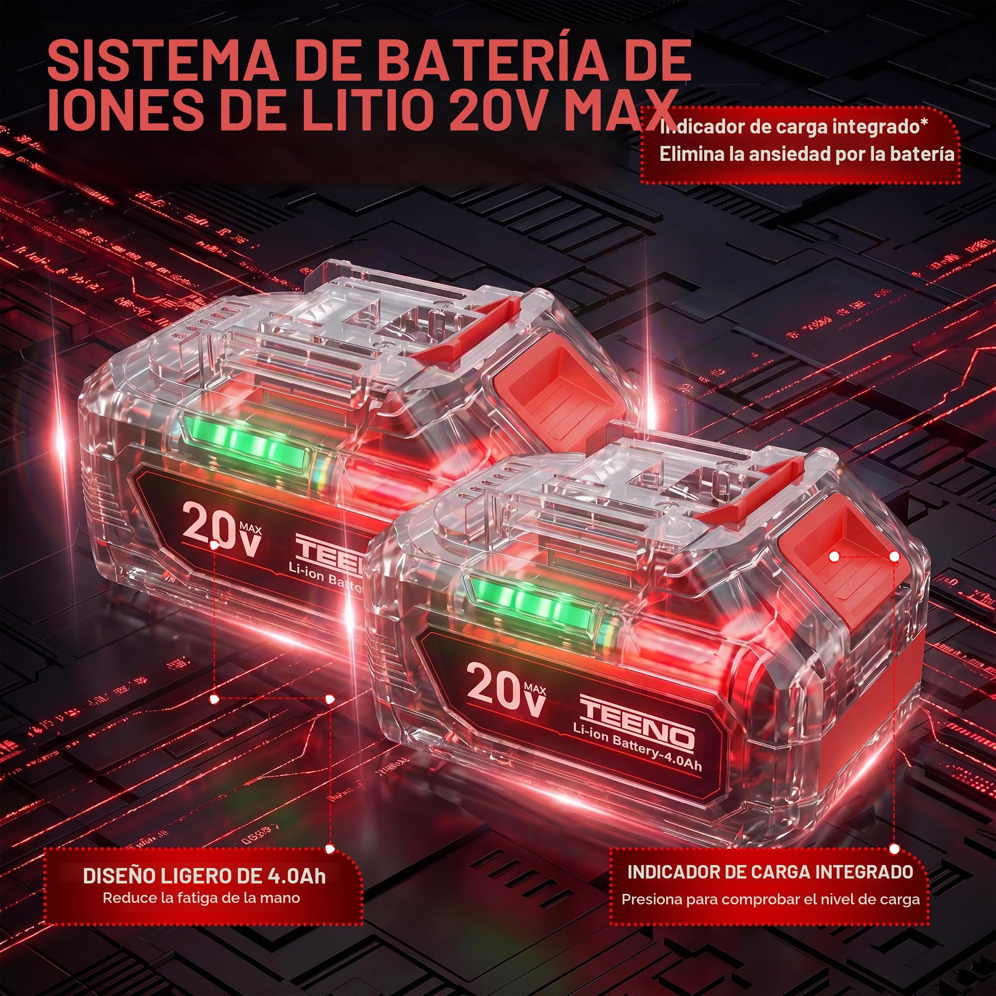 Multiherramienta Oscilante, Herramienta Multifunción Inalámbrica 20V 2 Baterías 4.0Ah, Motor Sin Escobillas con Luz LED, 6 Velocidades, 8500-21000 RPM, Kit con Cargador y Accesorios